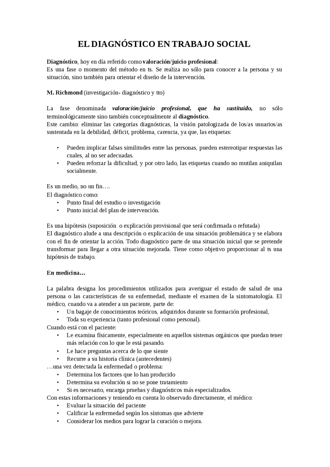 EL DIAGNÓSTICO EN TRABAJO SOCIAL - Apuntes de Trabajo Social | Docsity