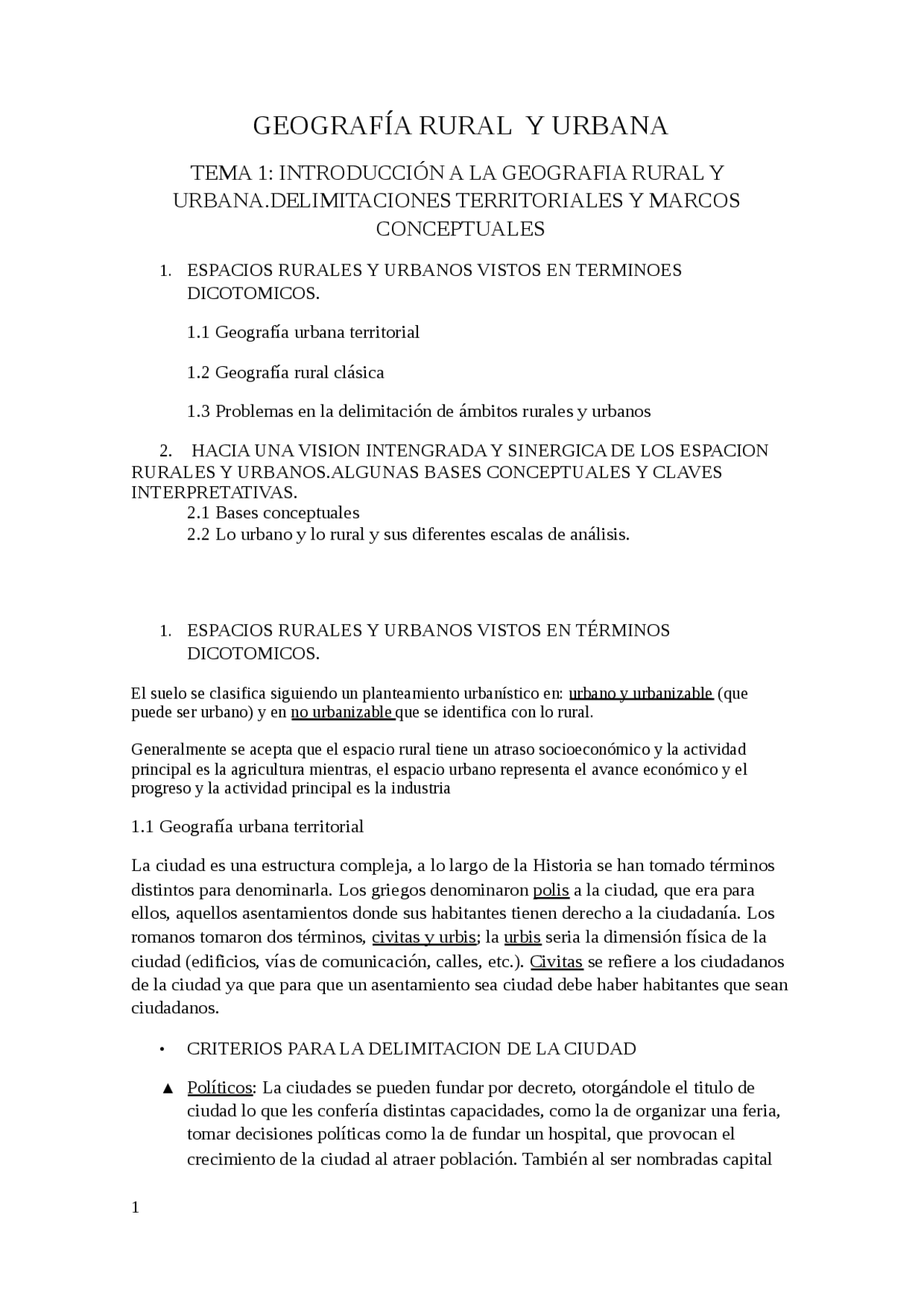GEOGRAFÍA RURAL Y URBANA TEMA 1: INTRODUCCIÓN A LA GEOGRAFIA RURAL ...