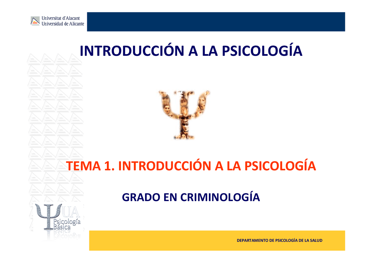 Tema 1 introducción a la psicología - Apuntes de Criminología | Docsity