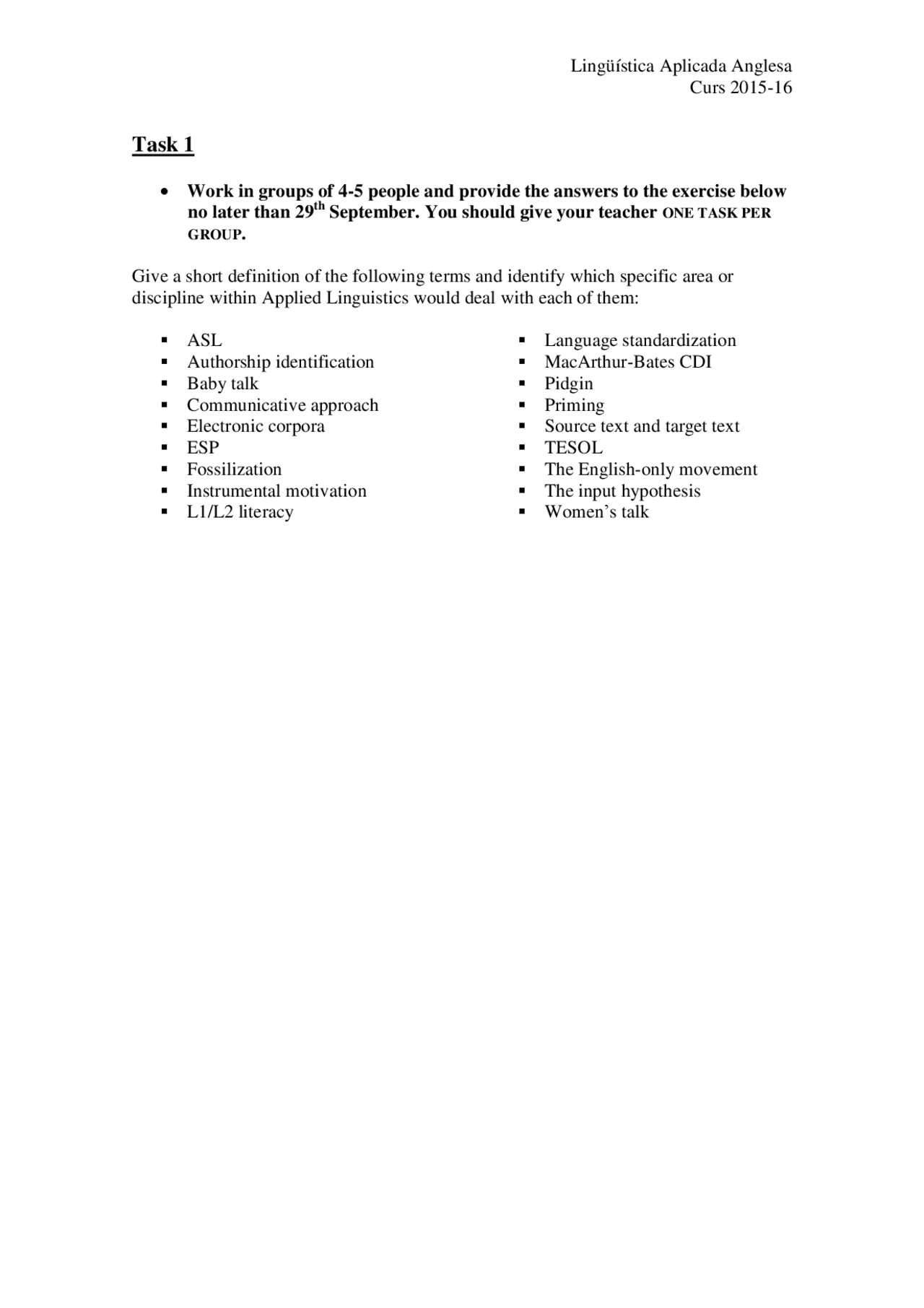 Task 1 Linguistics - Apuntes de Lingüística - Docsity