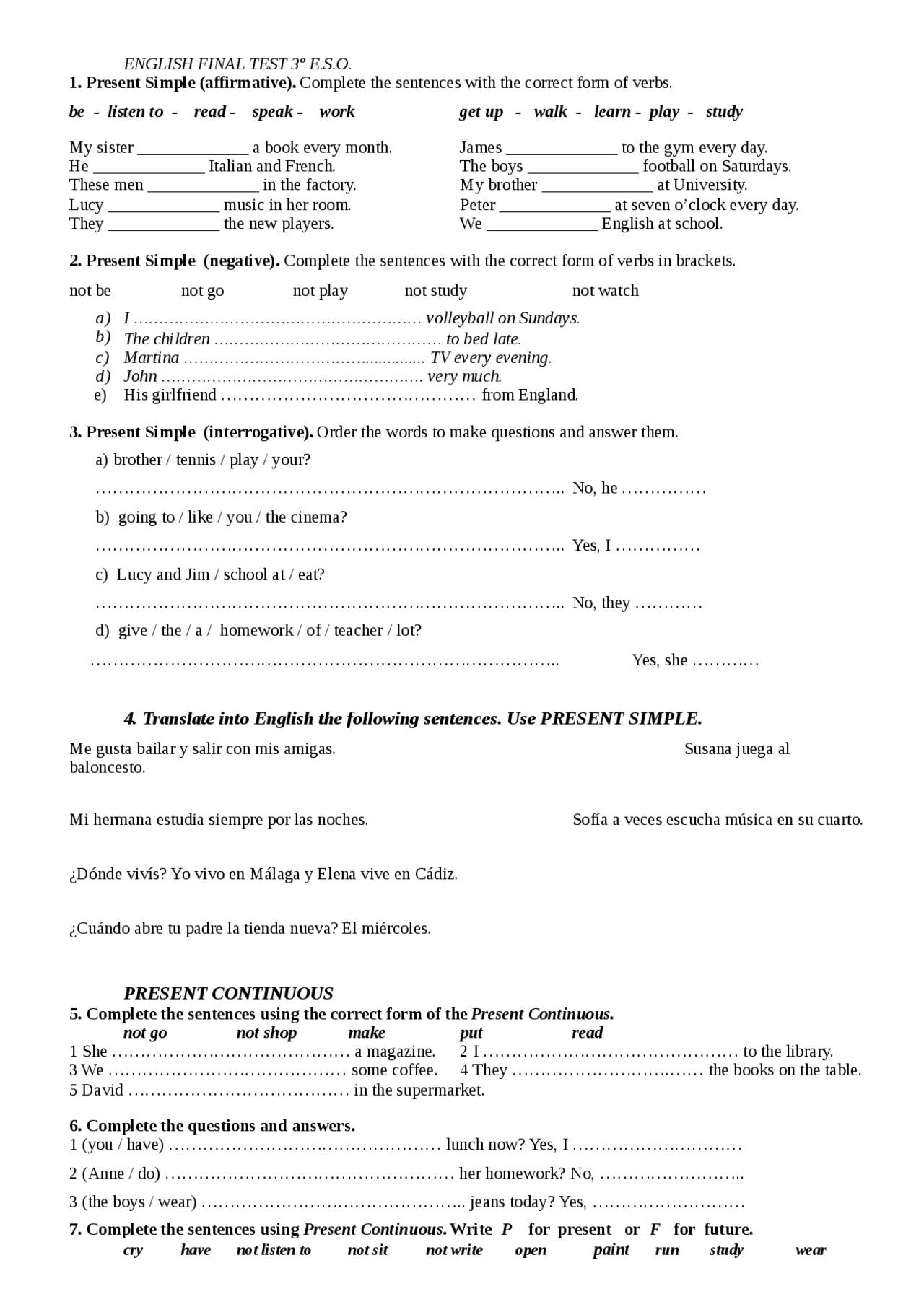 English FInal Exam - Apuntes de Idioma Inglés - Docsity