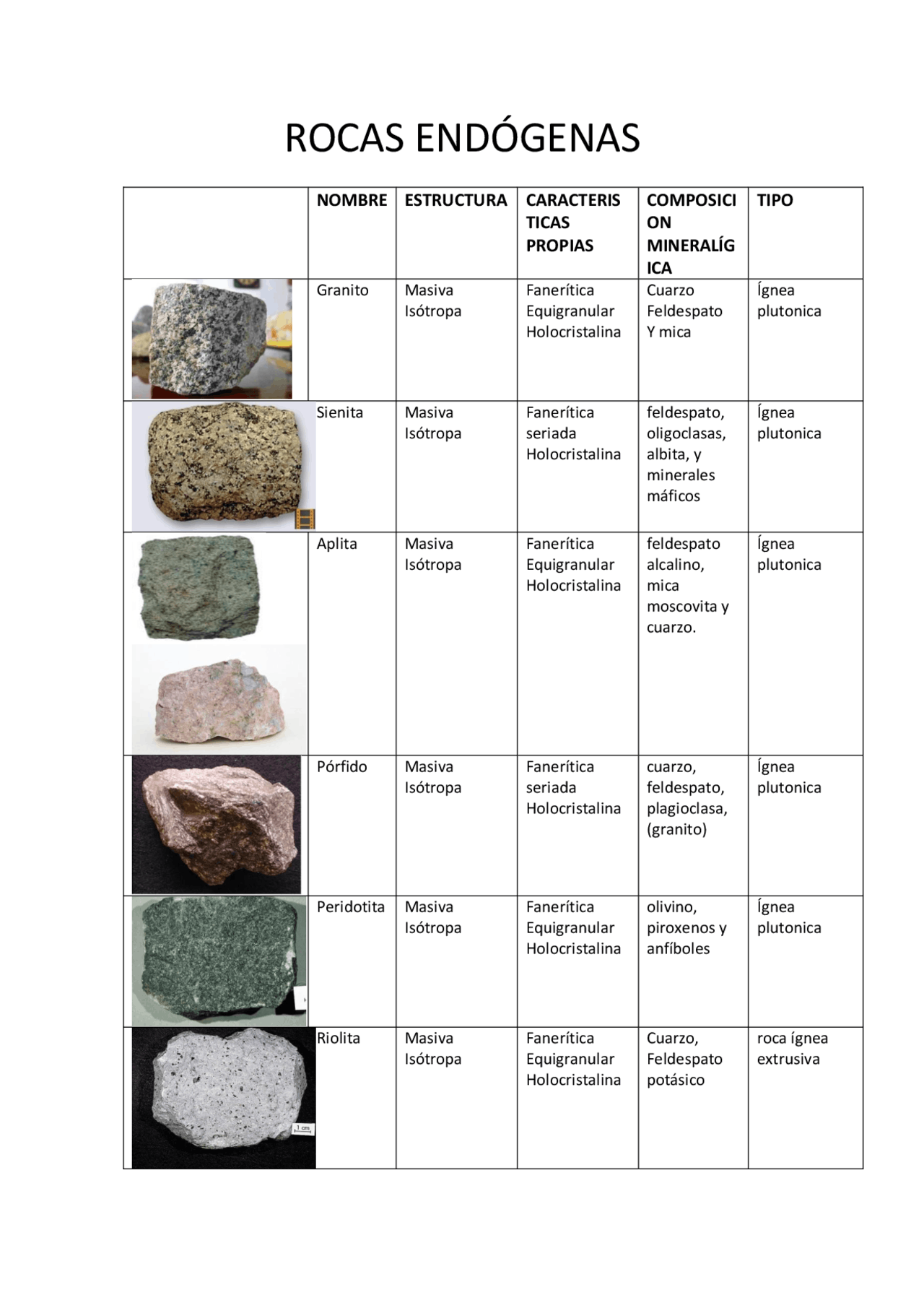 Practicas rocas endogenas - Ejercicios de Geología - Docsity