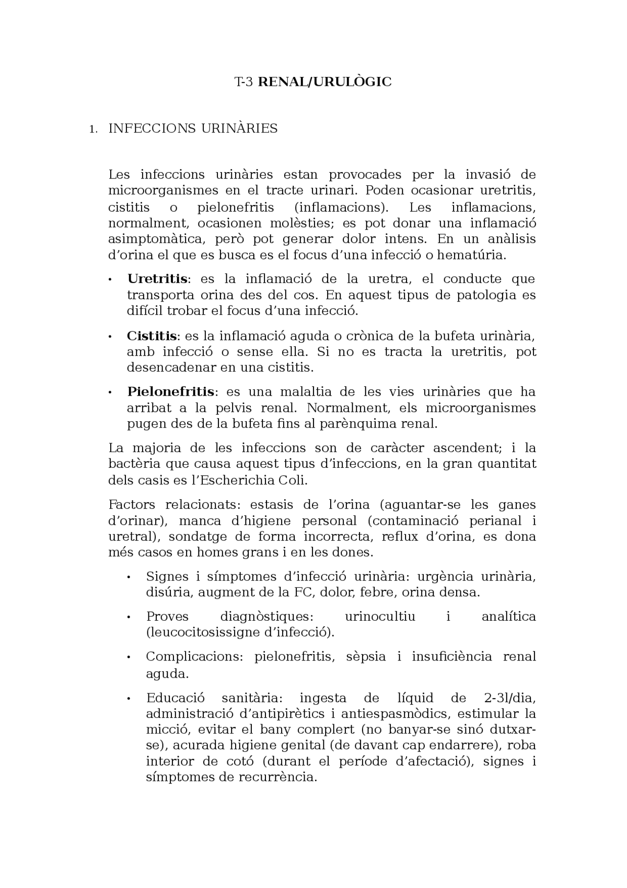 T-3 RENAL/URULÒGIC INFECCIONS URINÀRIES - Apuntes de Anatomía - Docsity