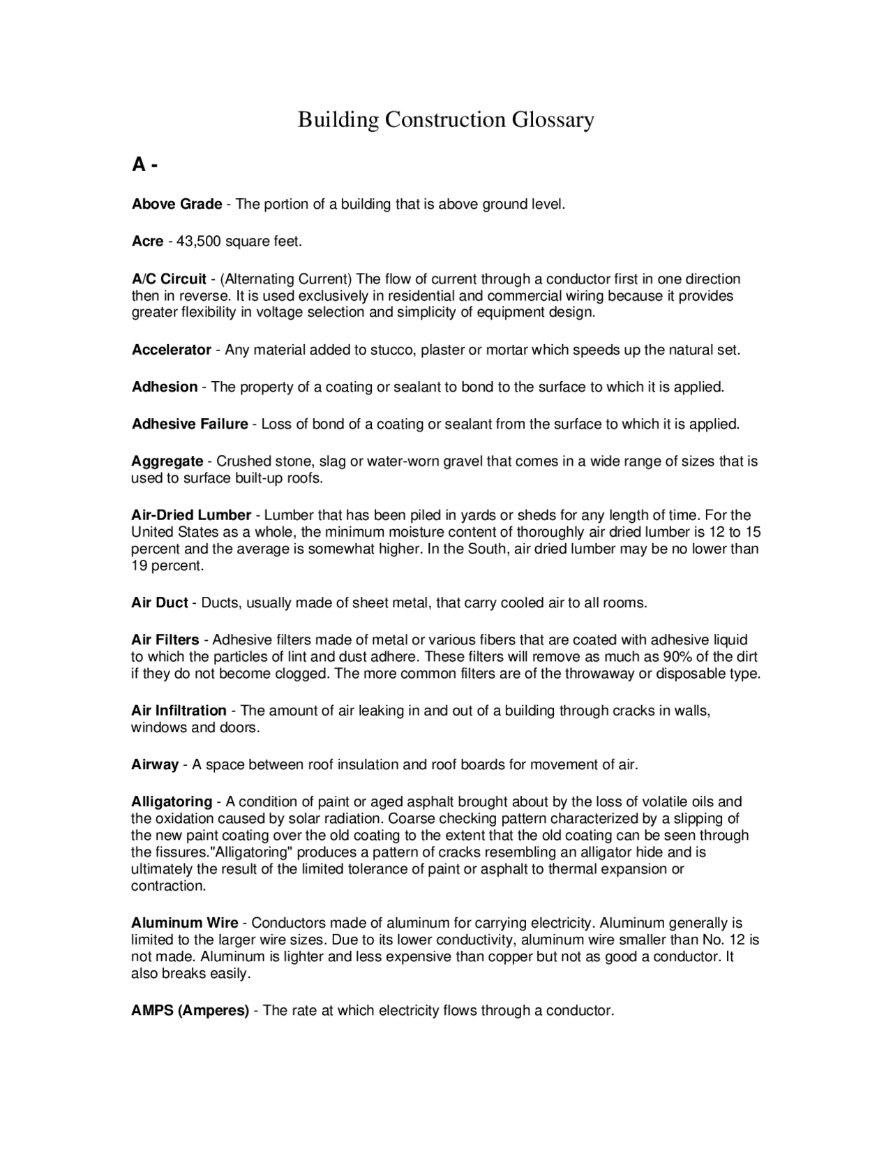 Building Construction Glossary Apuntes de Idioma Inglés Docsity