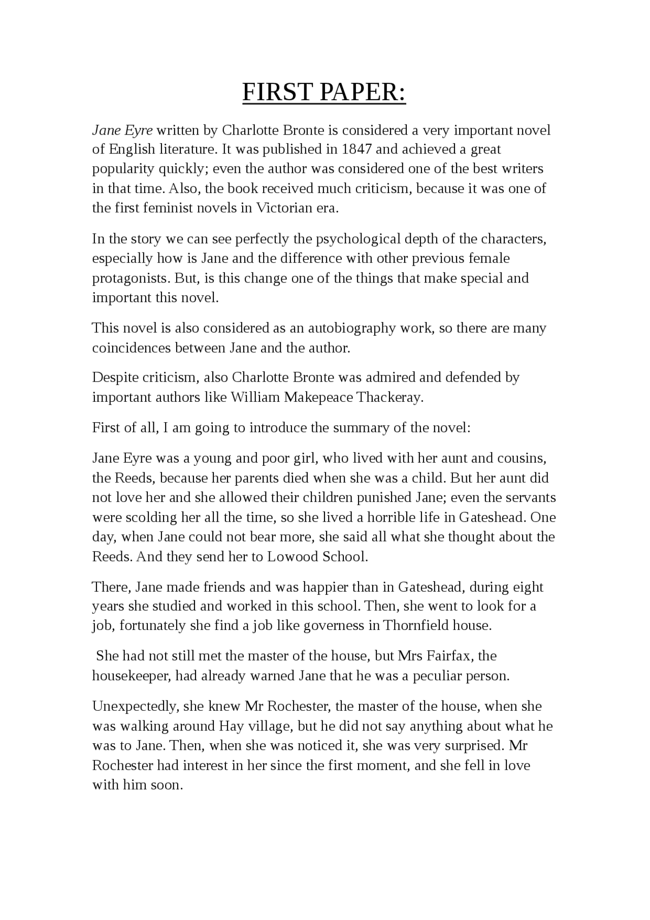First Paper Text First Paper - Apuntes de Literatura inglesa - Docsity