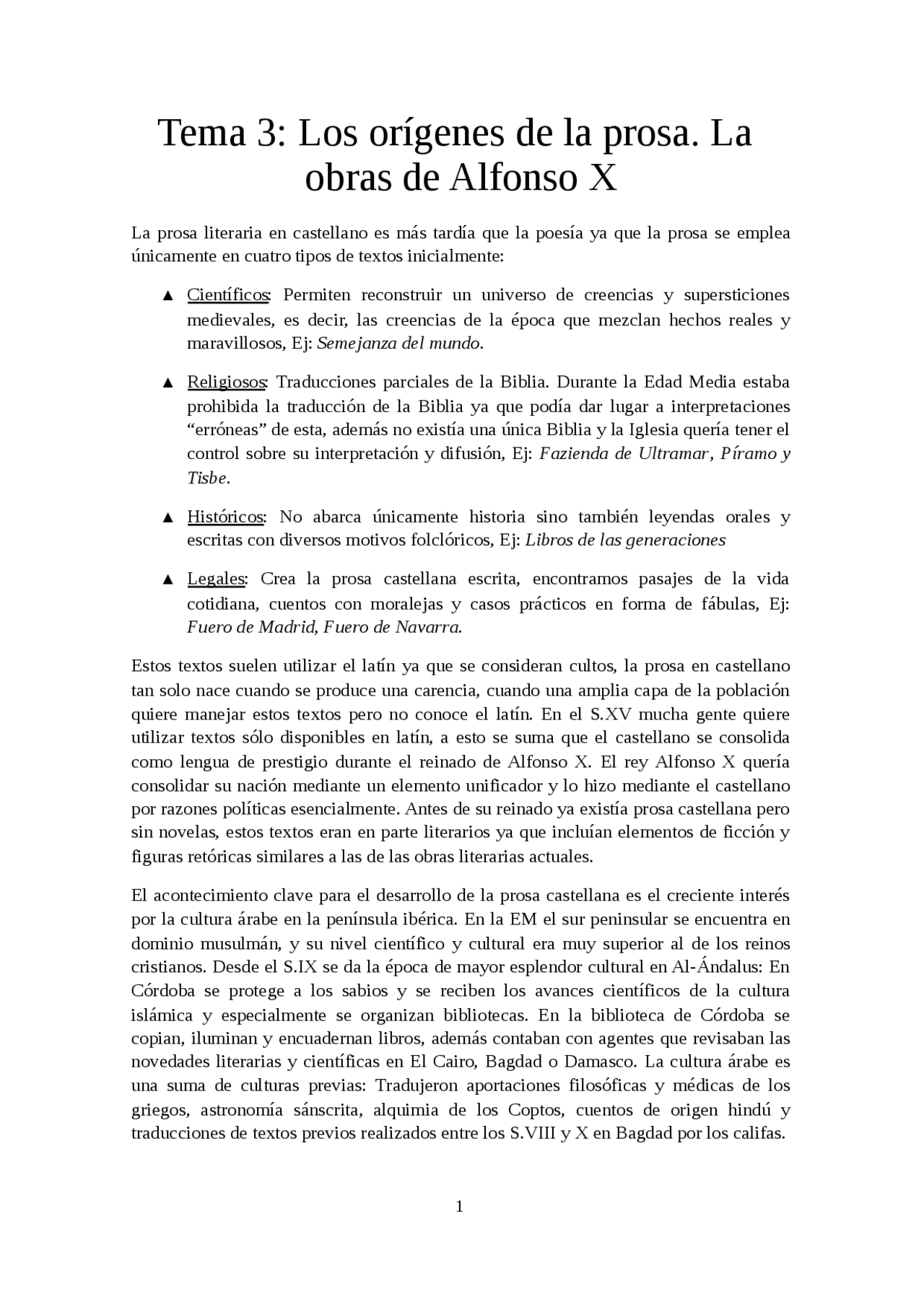 Tema 3 Los orígenes de la prosa. La obras de Alfonso X La prosa