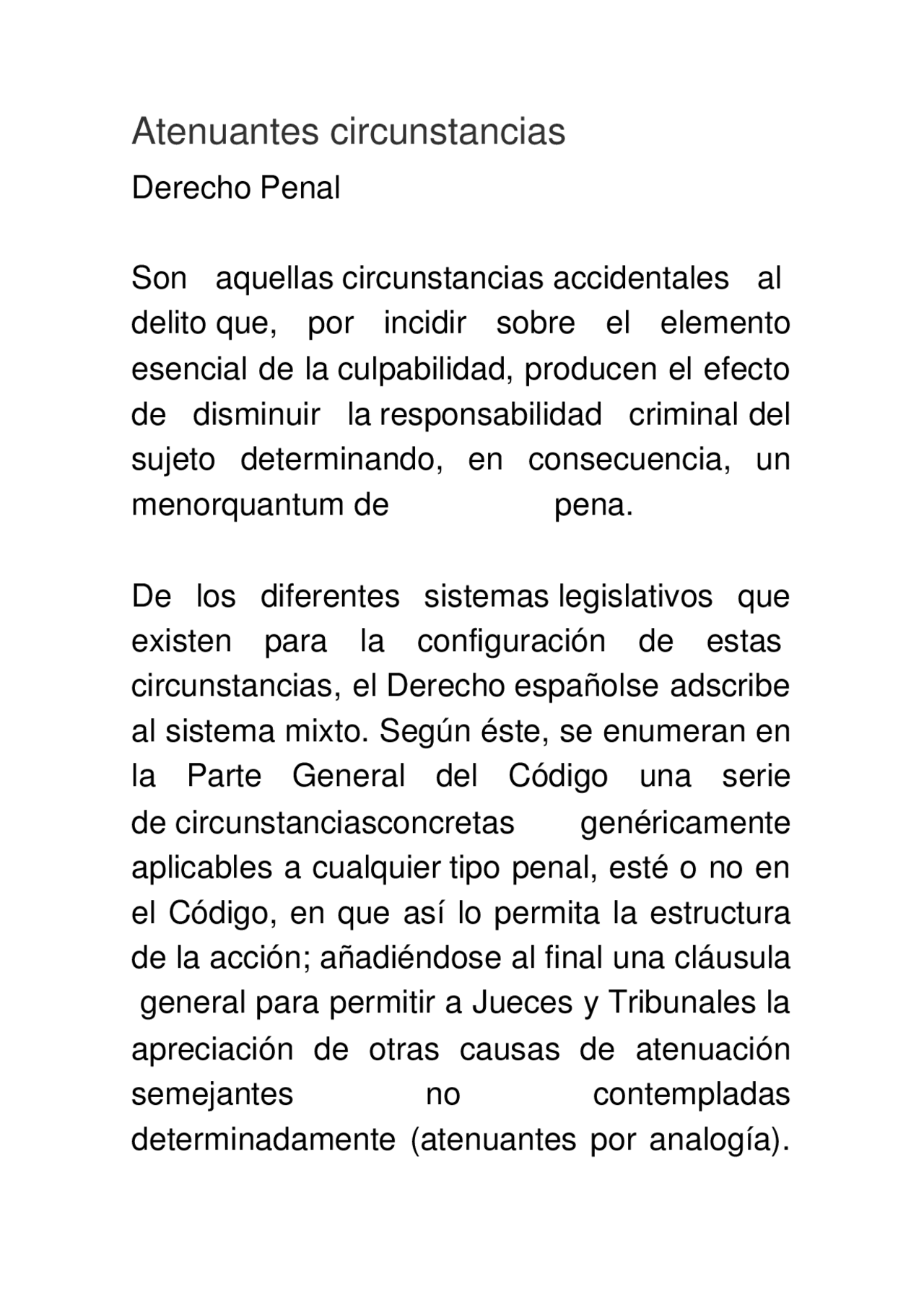 Atenuantes. derecho penal i - Apuntes de Derecho Penal - Docsity