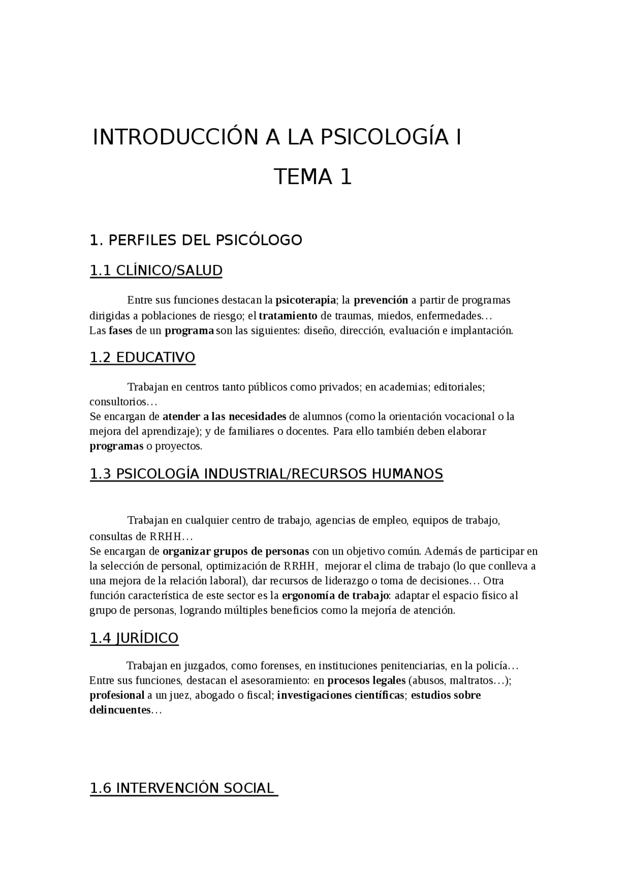 Introducción a la Psicología I - Apuntes de Psicología - Docsity