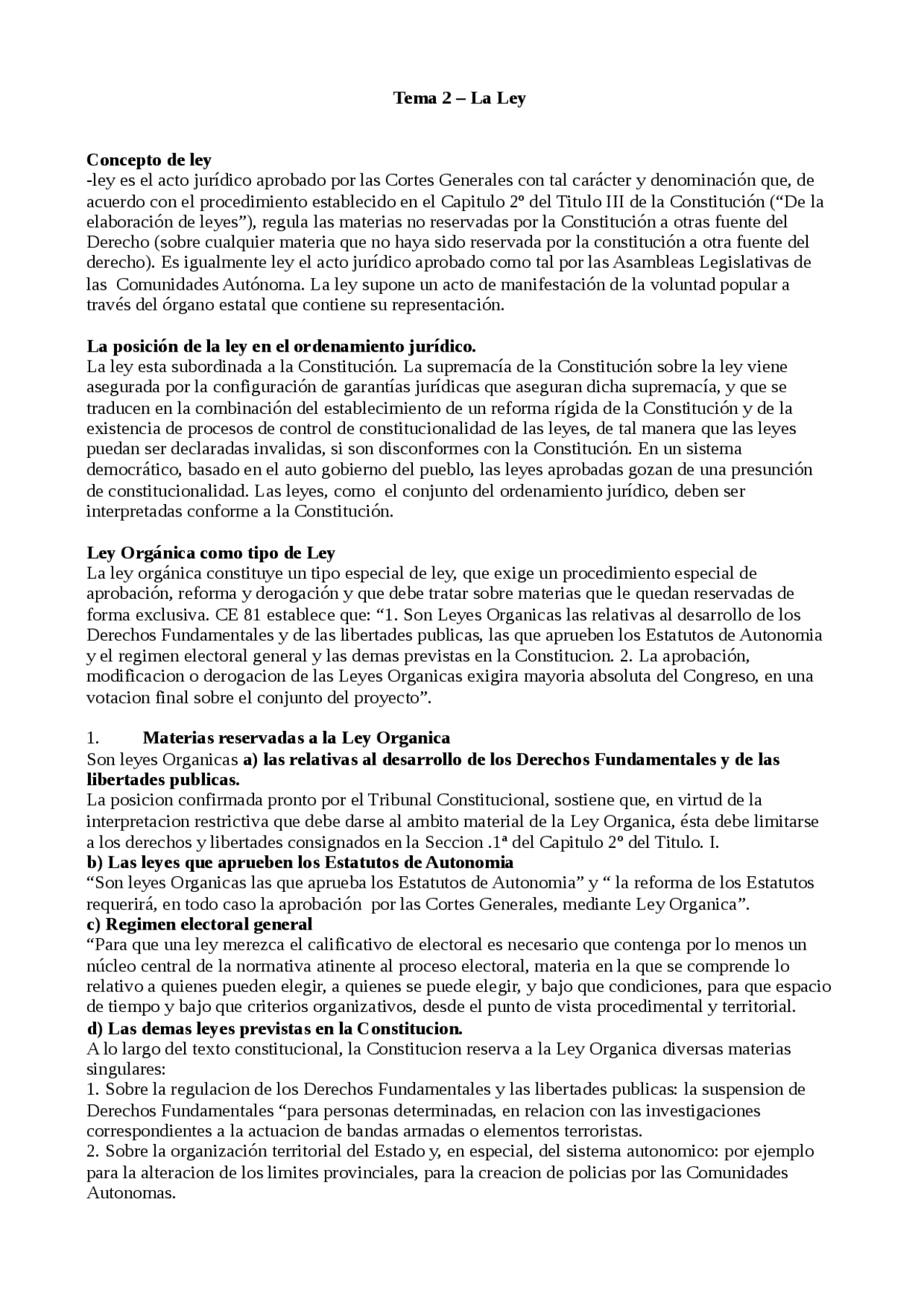Tema 2 – La LeyConcepto de ley -ley es el acto jurídico apro - Apuntes ...