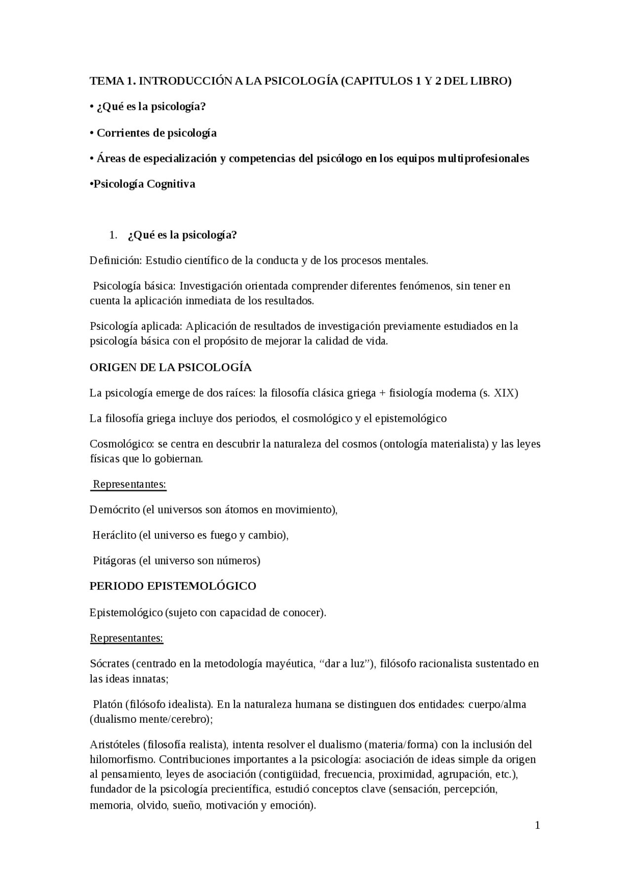 TEMA 1. INTRODUCCIÓN A LA PSICOLOGÍA (CAPITULOS 1 Y 2 - Apuntes de ...