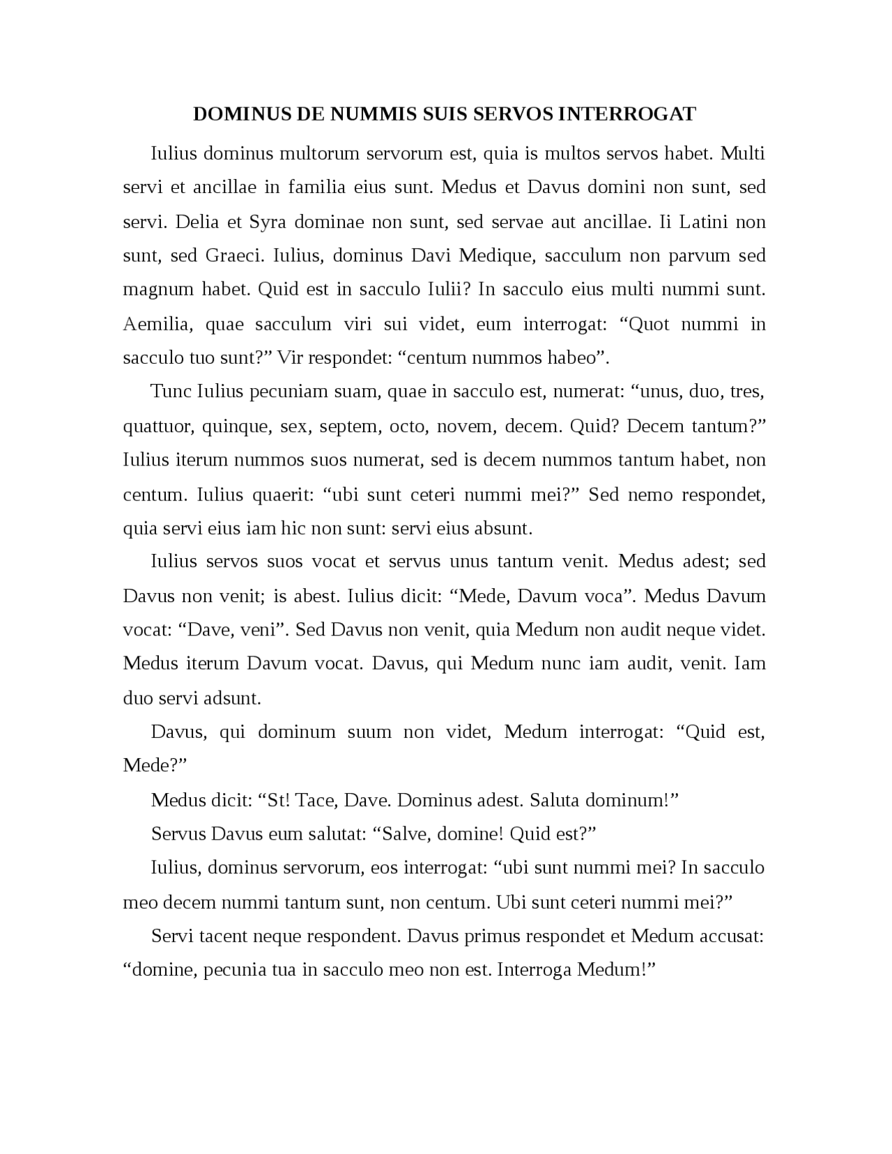 DOMINUS DE NUMMIS SUIS SERVOS INTERROGAT Iulius dominus mu Apuntes de