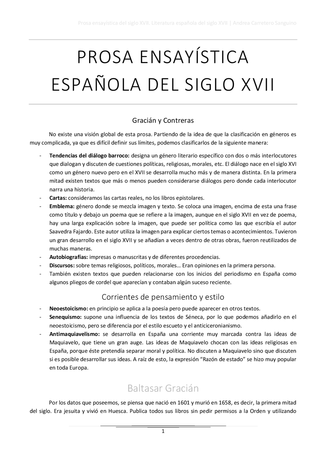 Prosa Ensayística Del Siglo Xvii Gracián Y Contreras Apuntes De