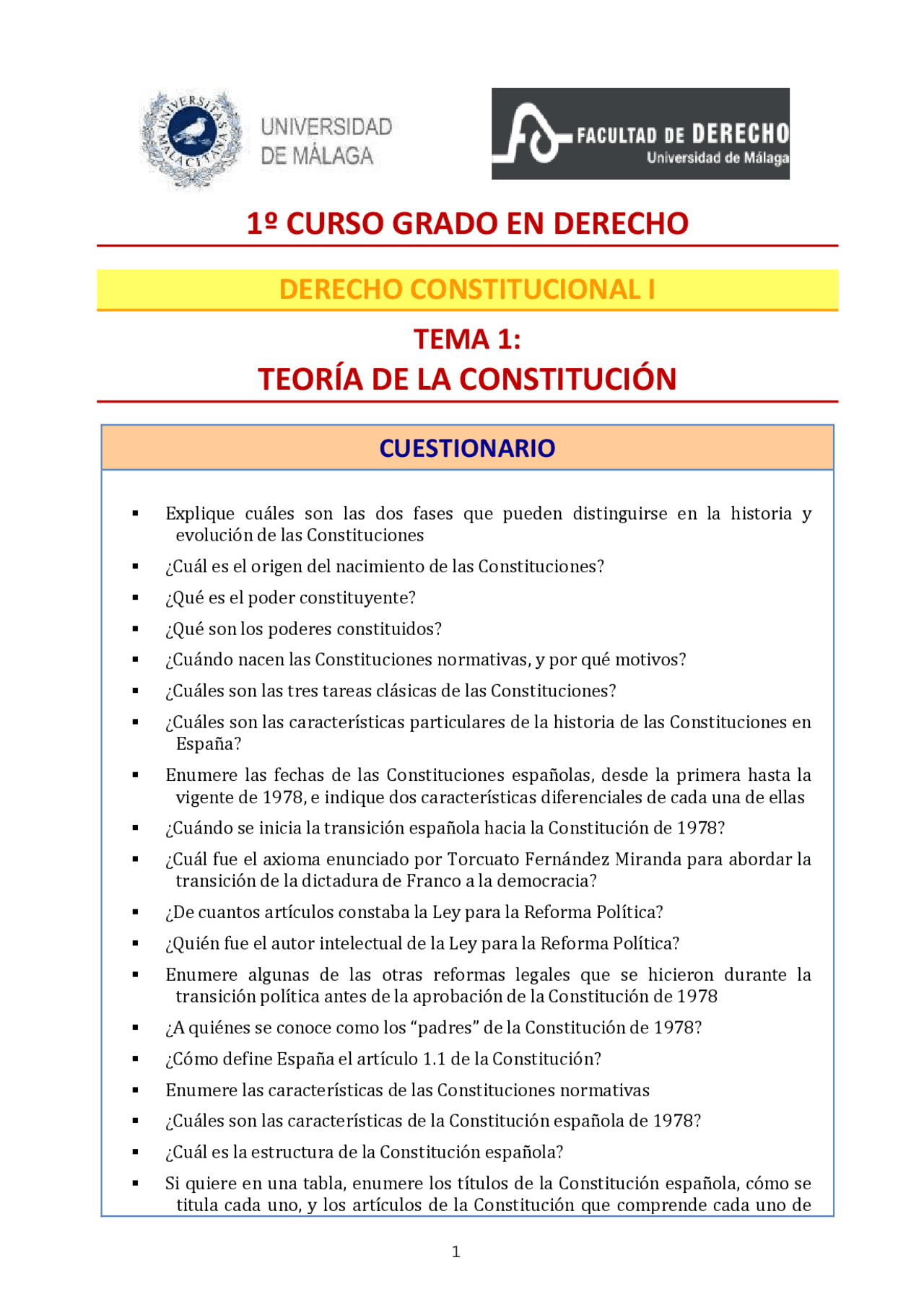 Cuestionario Tema 1 Constitucional - Apuntes de Derecho Constitucional ...
