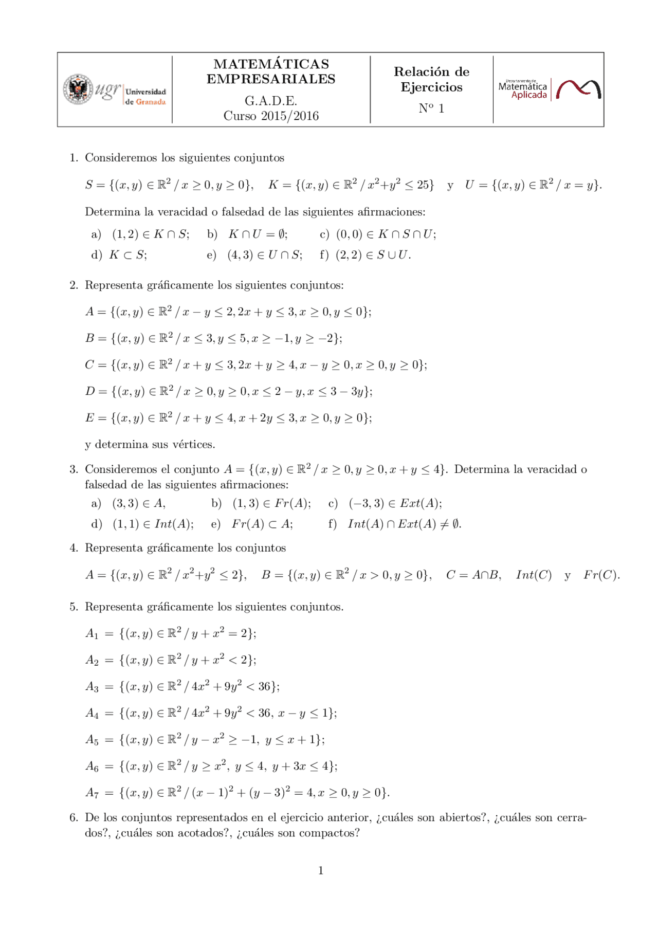 Relacion De Ejercicios Matematicas Empresariales T1 Ejercicios De Matematica Empresarial Docsity