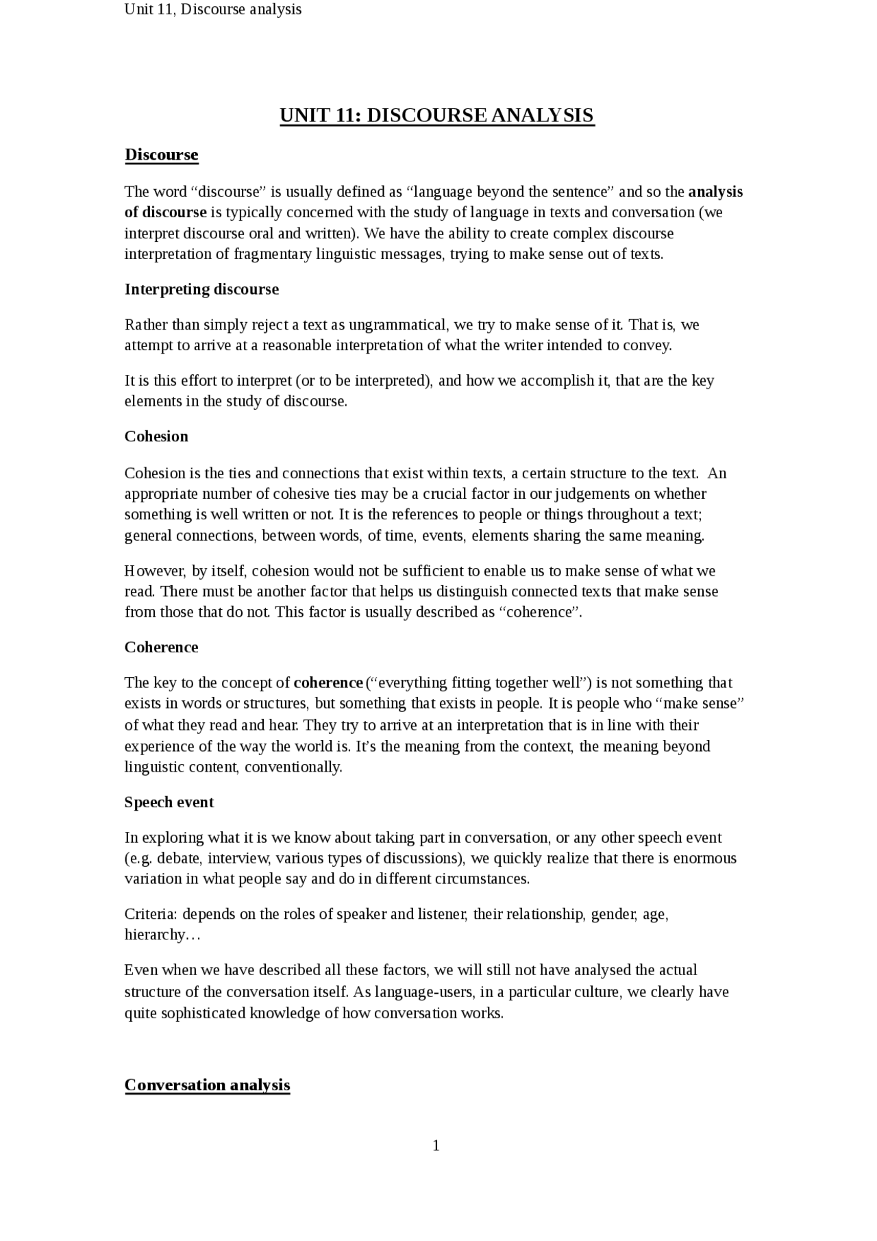 Unit 11: DIscourse analysis - Apuntes de Lingüística - Docsity