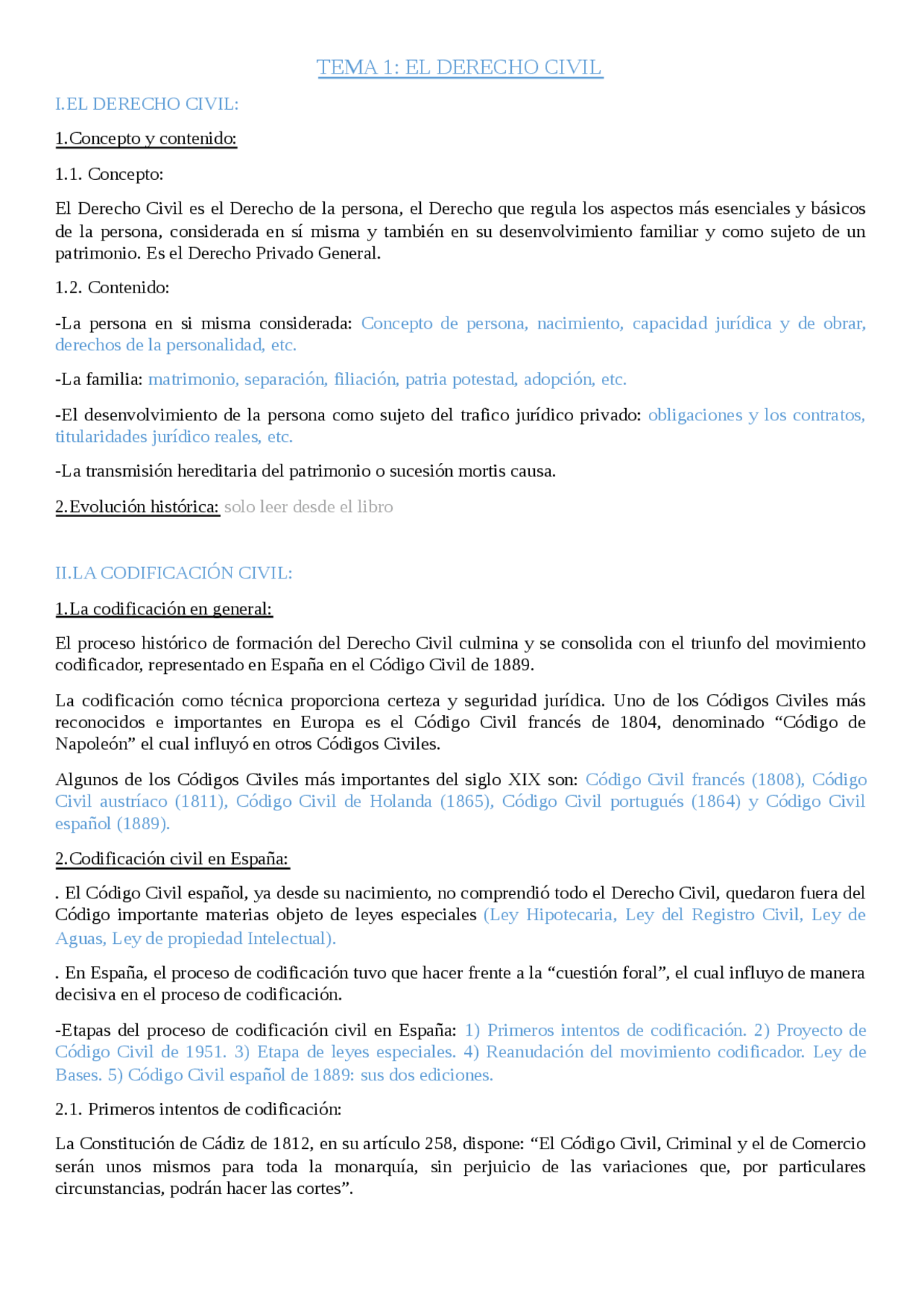 TEMA 1: EL DERECHO CIVIL - Apuntes de Derecho Civil - Docsity