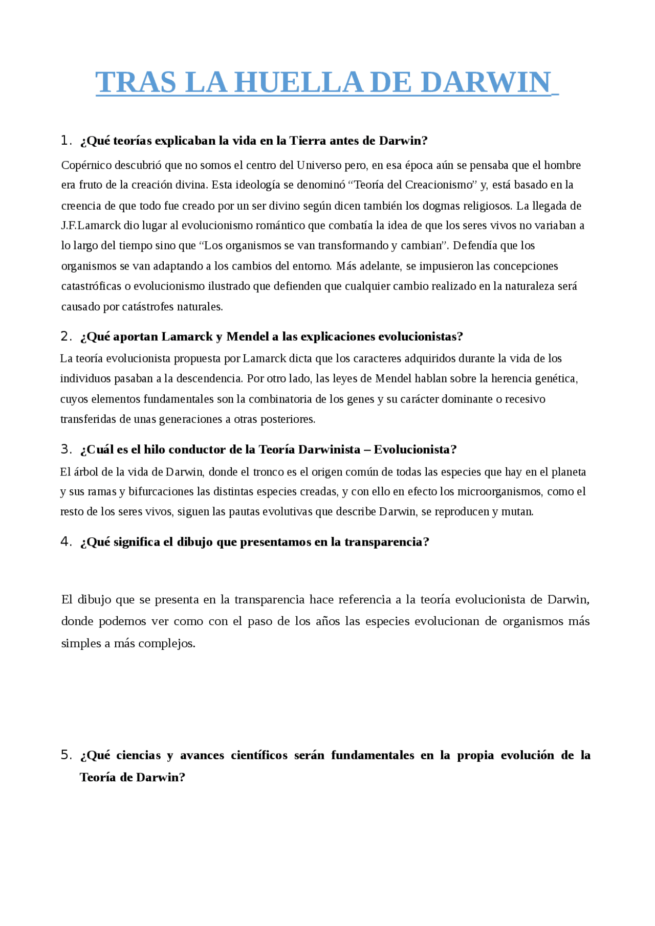 Tras la huella de darwin - Apuntes de Historia | Docsity