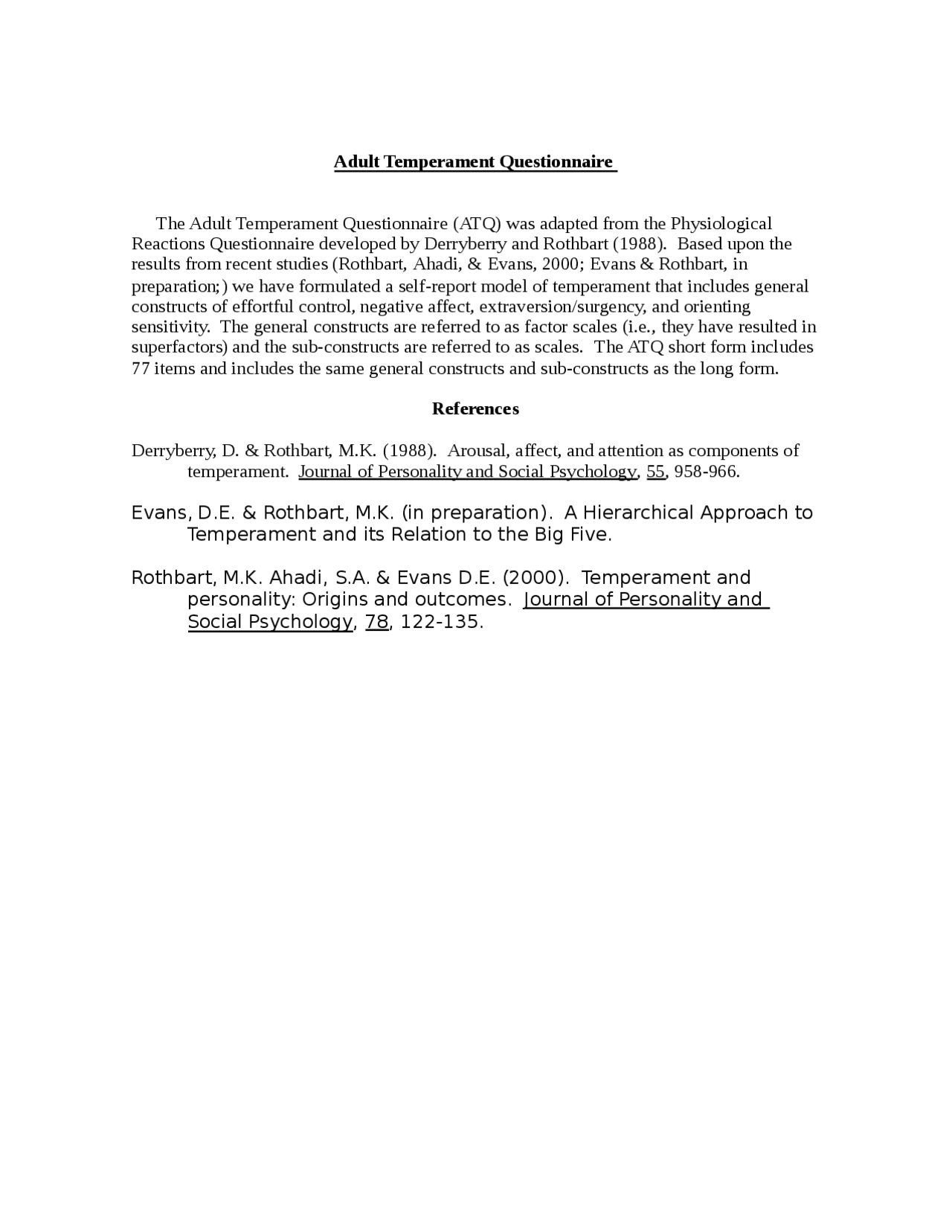 Atq Questionnaire.pdf Adult temperament questionnaire - Apuntes de Psicología - Docsity