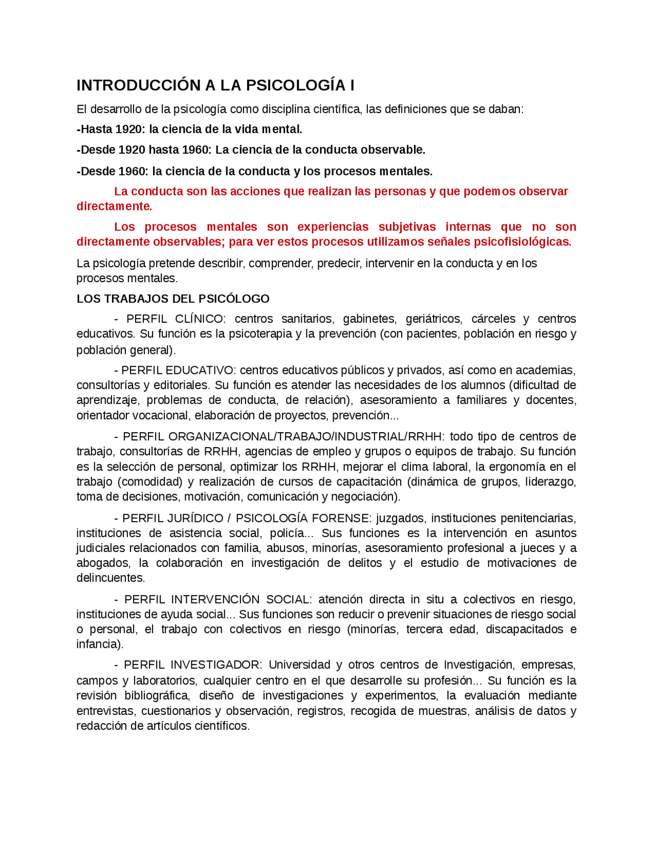 Resumen introduccion a la psicologia 1 - Resúmenes de Psicología | Docsity