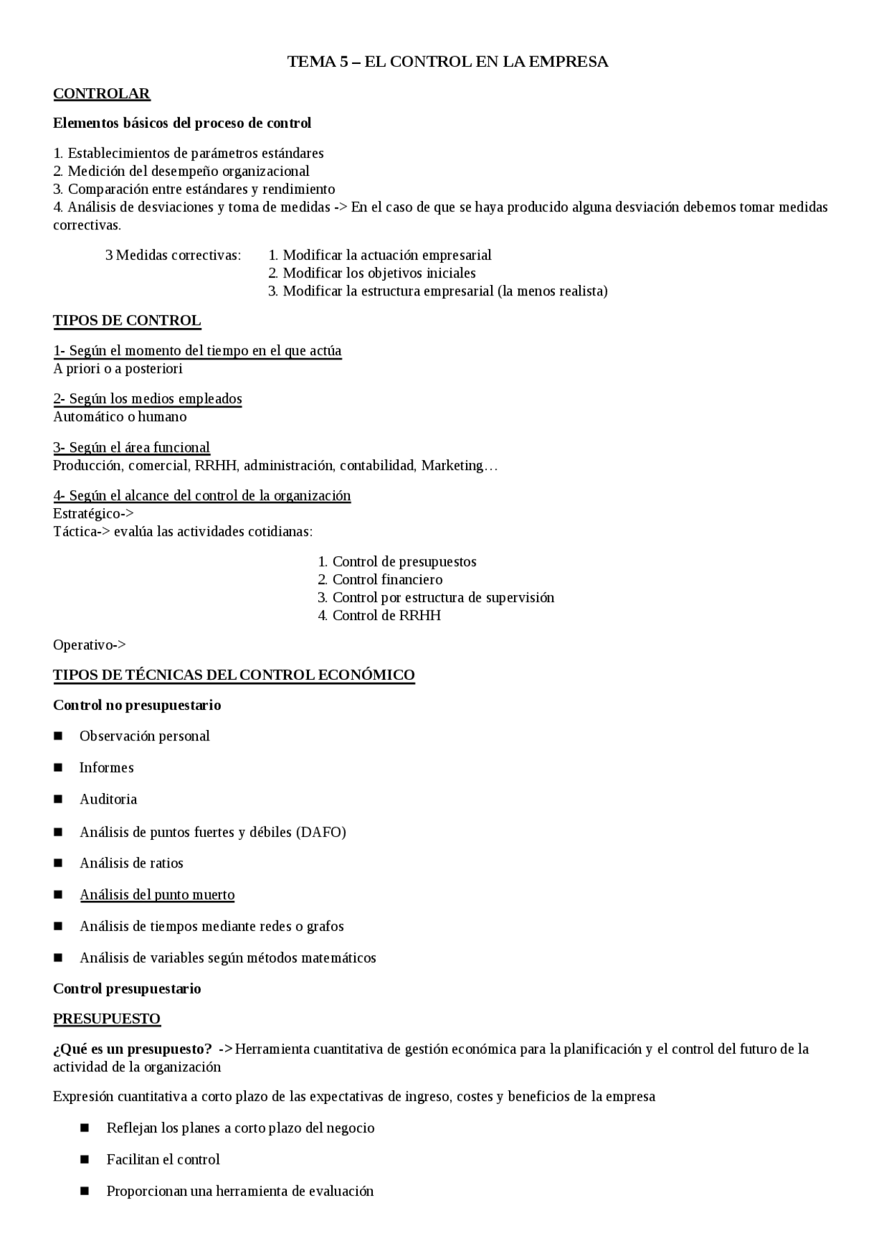 TEMA 5 – EL CONTROL EN LA EMPRESA - Apuntes de Administración de ...