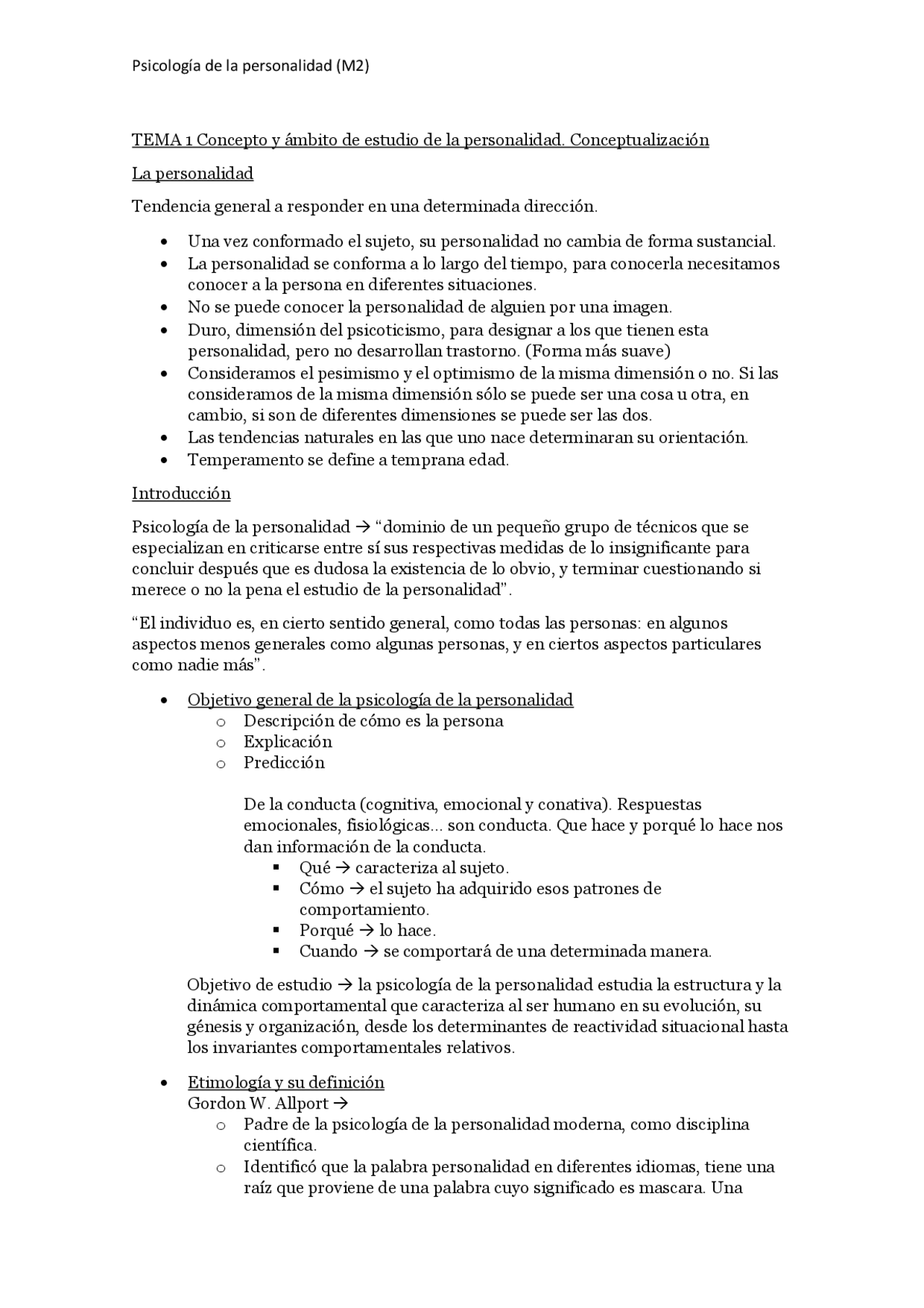 Psicología de la personalidad (M2 TEMA 1 Concepto y ámbito de estudio ...