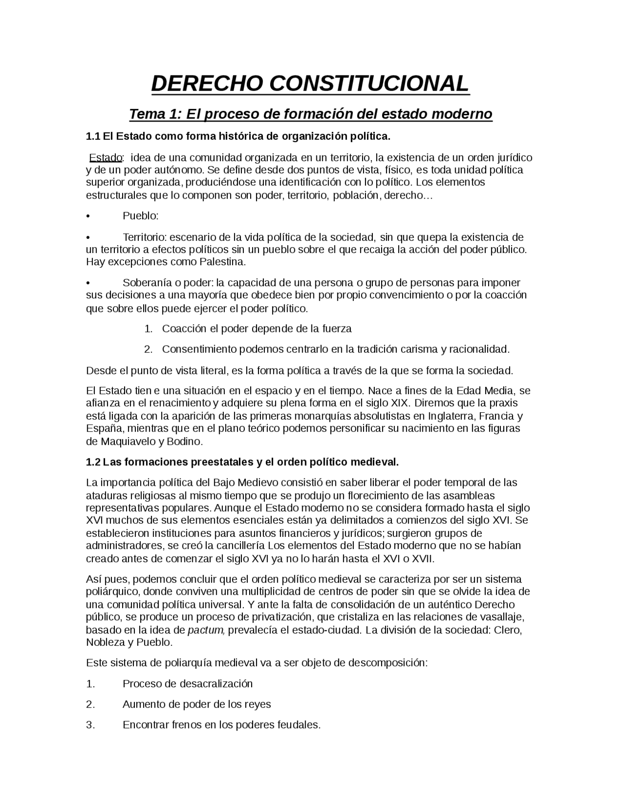 DERECHO CONSTITUCIONAL Tema 1: El proceso de formación del estado ...