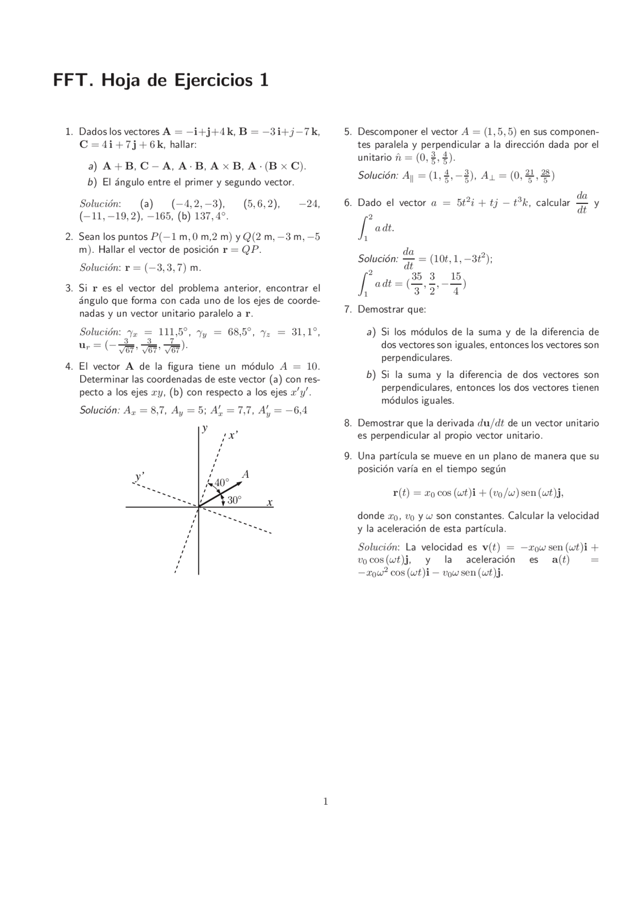 Fft Hoja De Ejercicios1 1 Dados Los Vectores Apuntes De Ingenieria De Telecomunicaciones Docsity
