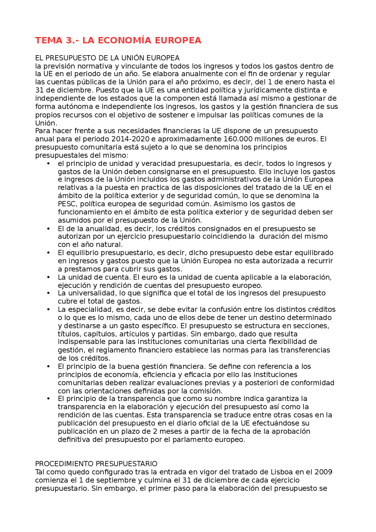 TEMA 3.- LA ECONOMÍA EUROPEA EL PRESUPUESTO DE LA UNIÓN EUROPEAla p ...
