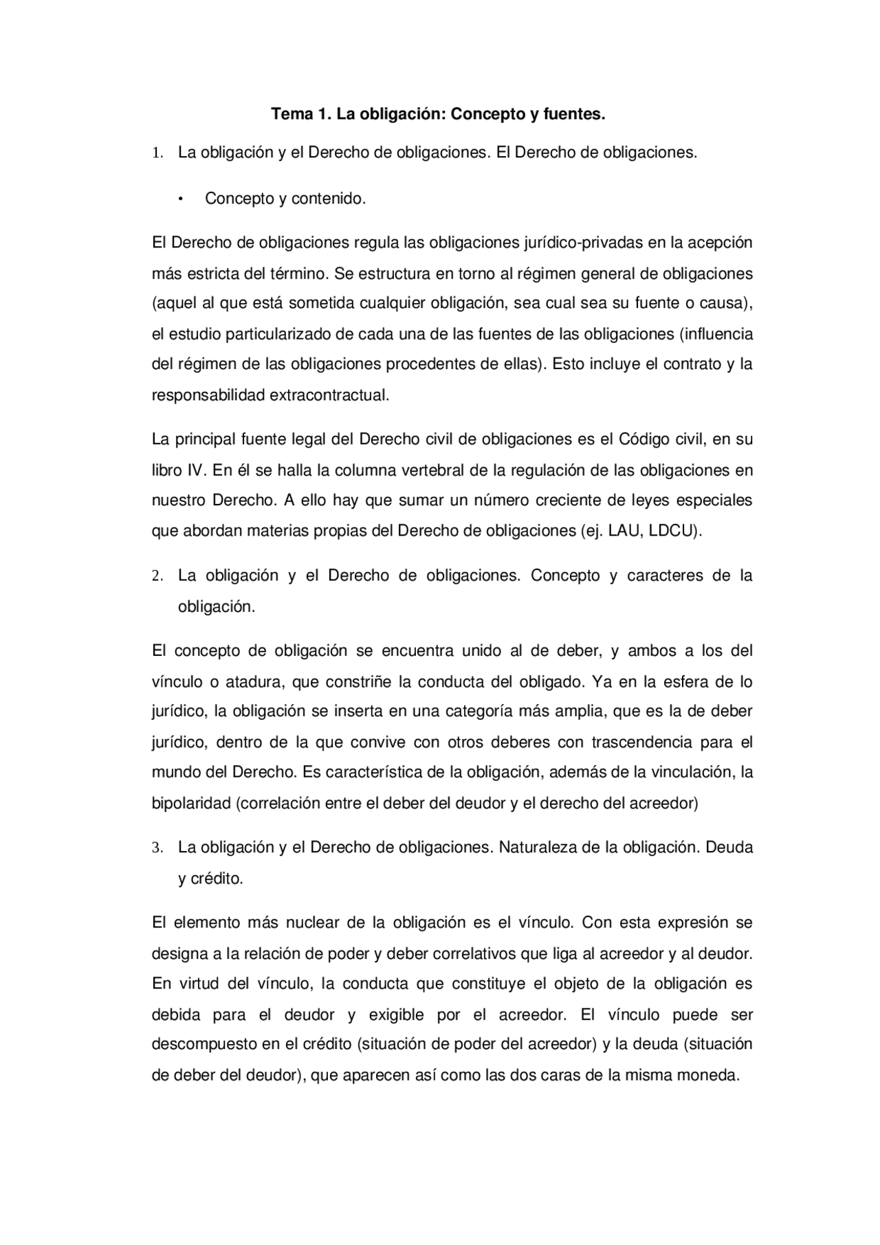 Tema 1. La obligación: Concepto y fuentes La obligación y el Dere ...