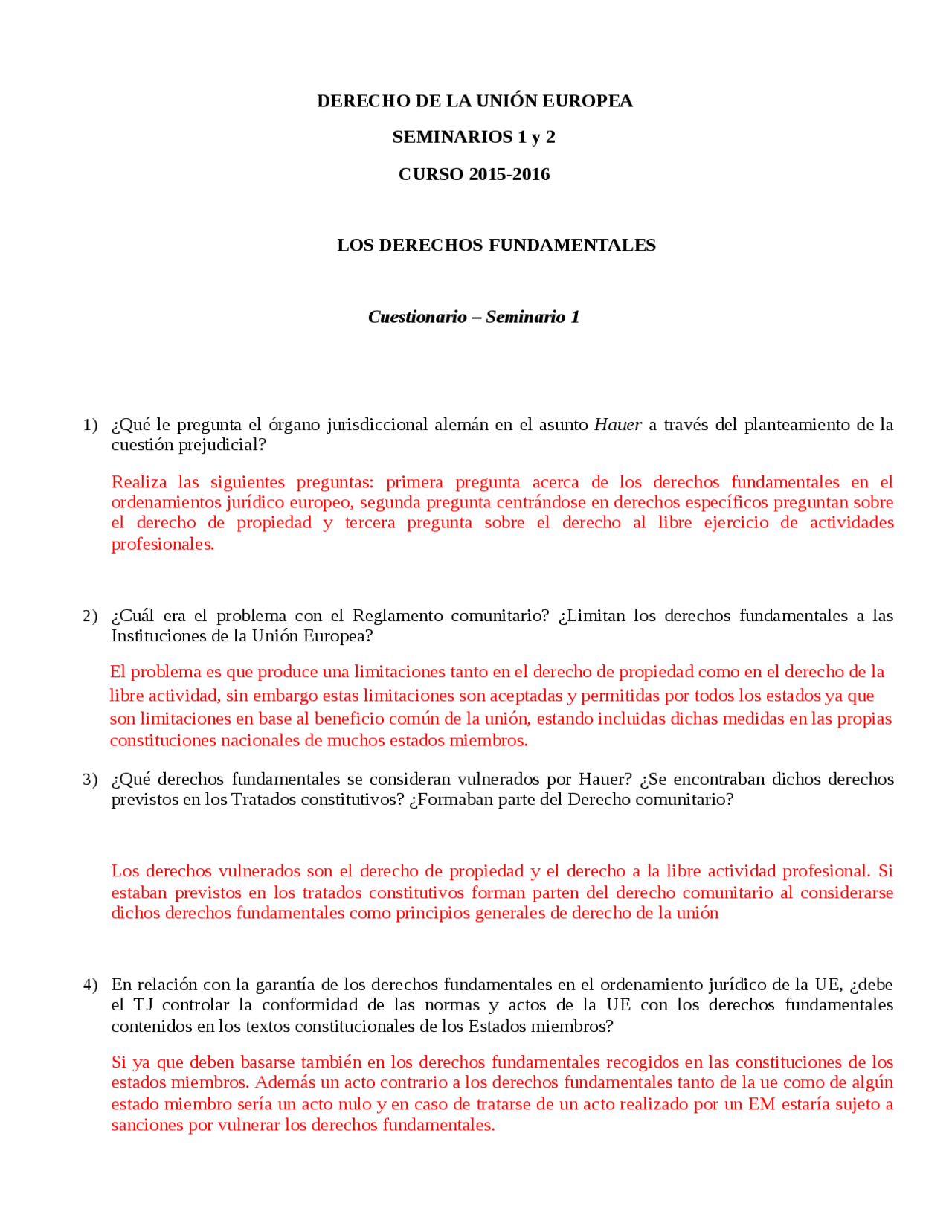 Derecho de UE - Apuntes de Derecho de la Unión Europea - Docsity