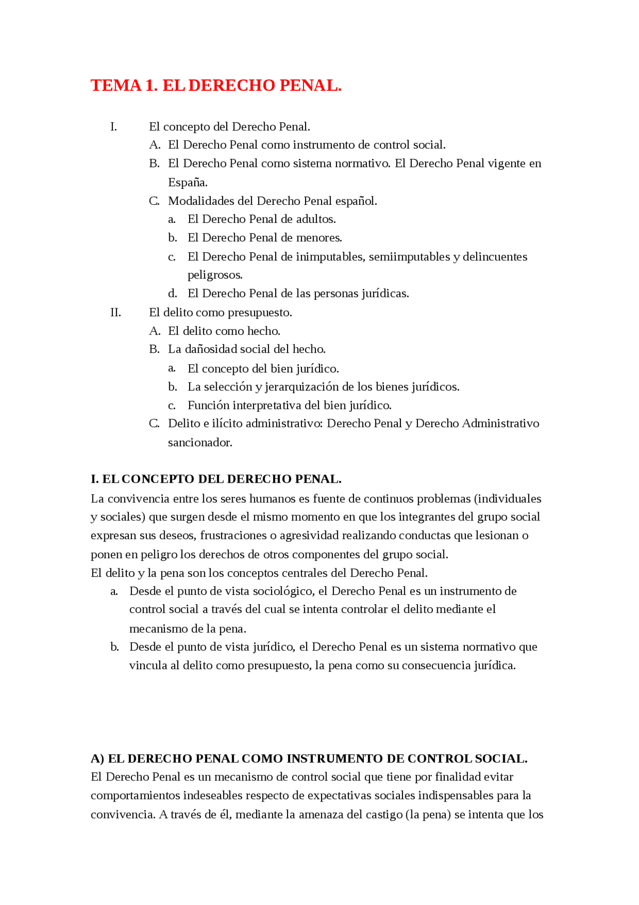TEMA 1. EL DERECHO PENAL - Apuntes de Derecho Penal - Docsity