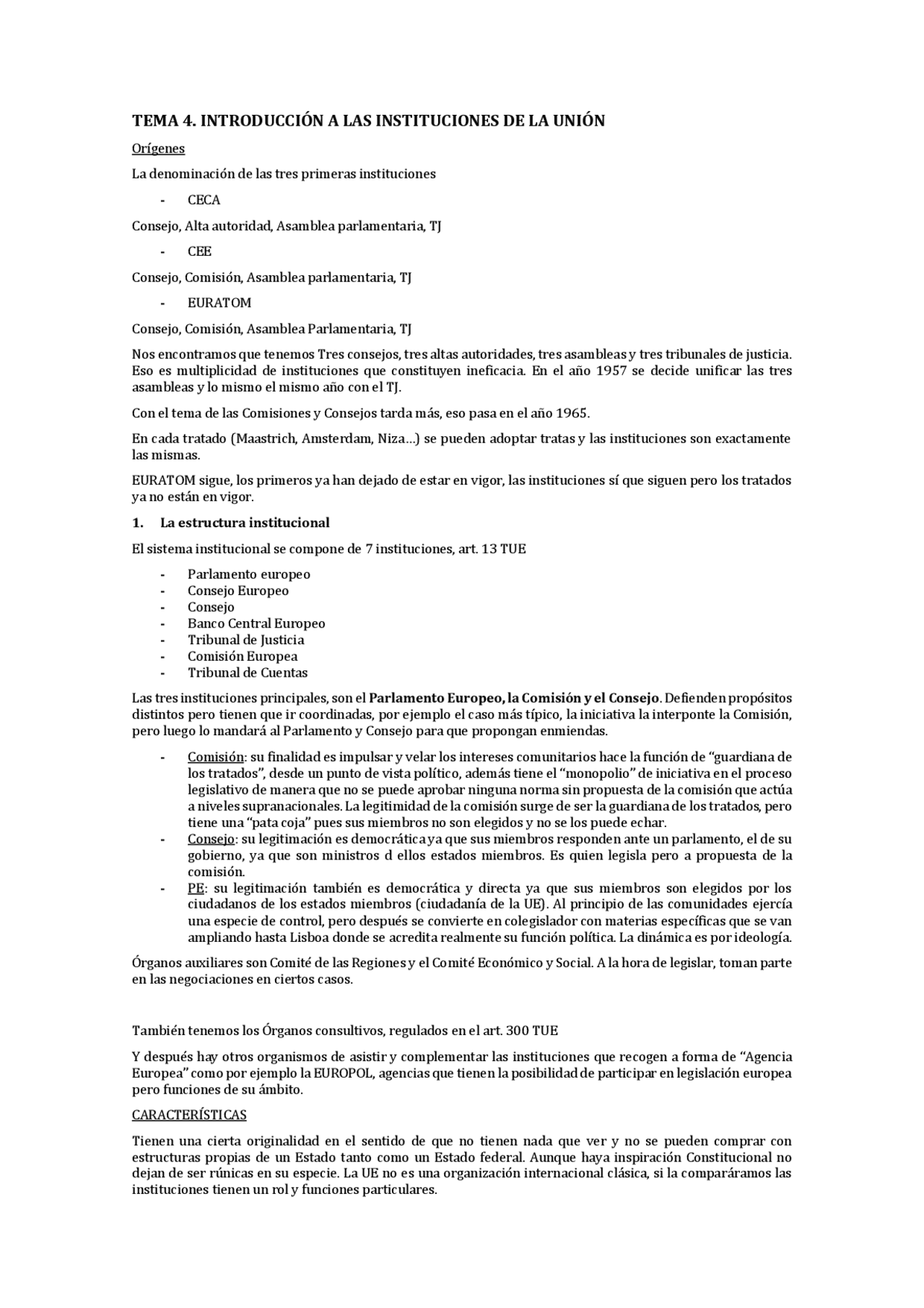 TEMA 4. INTRODUCCIÓN A LAS INSTITUCIONES DE LA UNIÓN - Apuntes de ...