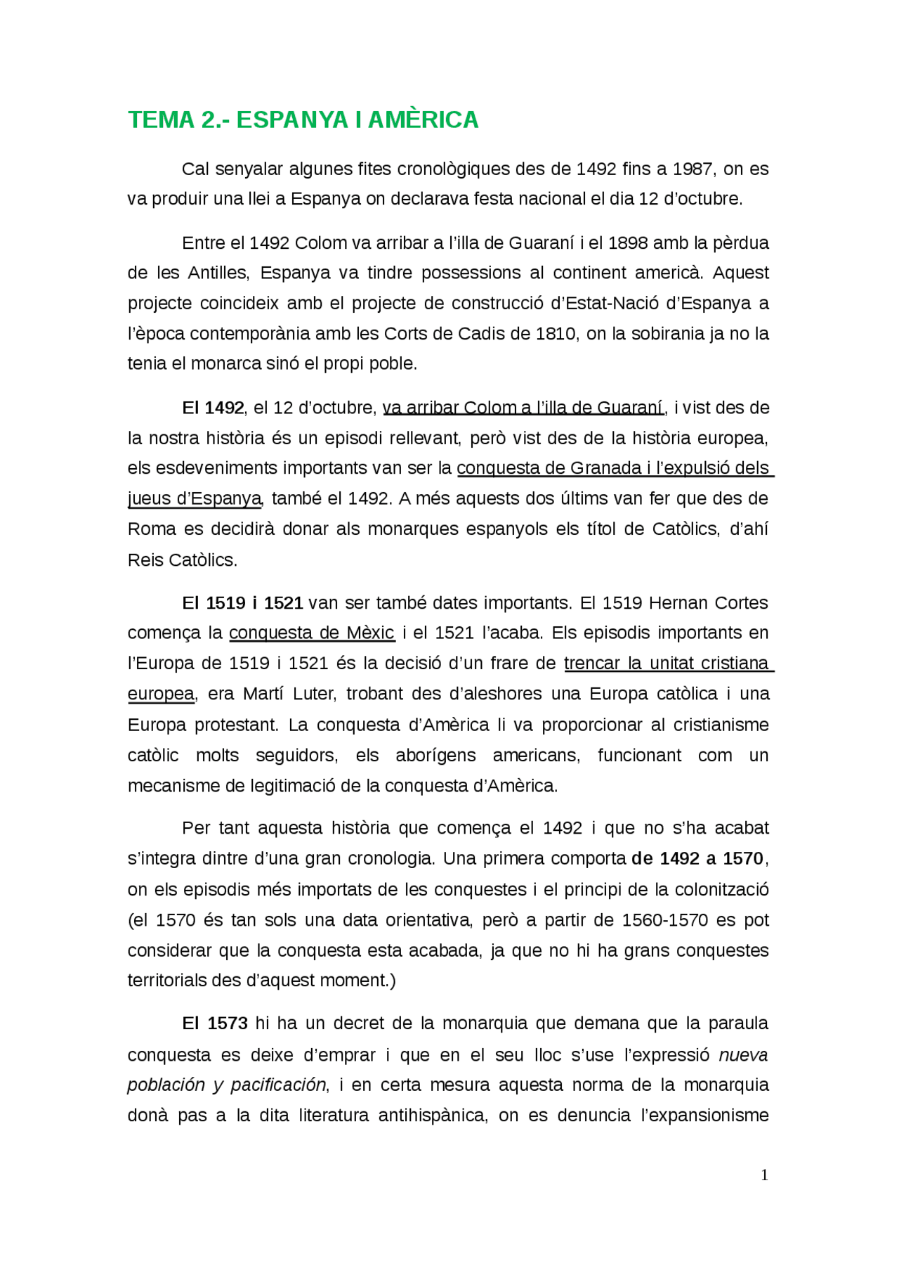 Espanya i Amèrica - Apuntes de Historia de los Estados Unidos - Docsity