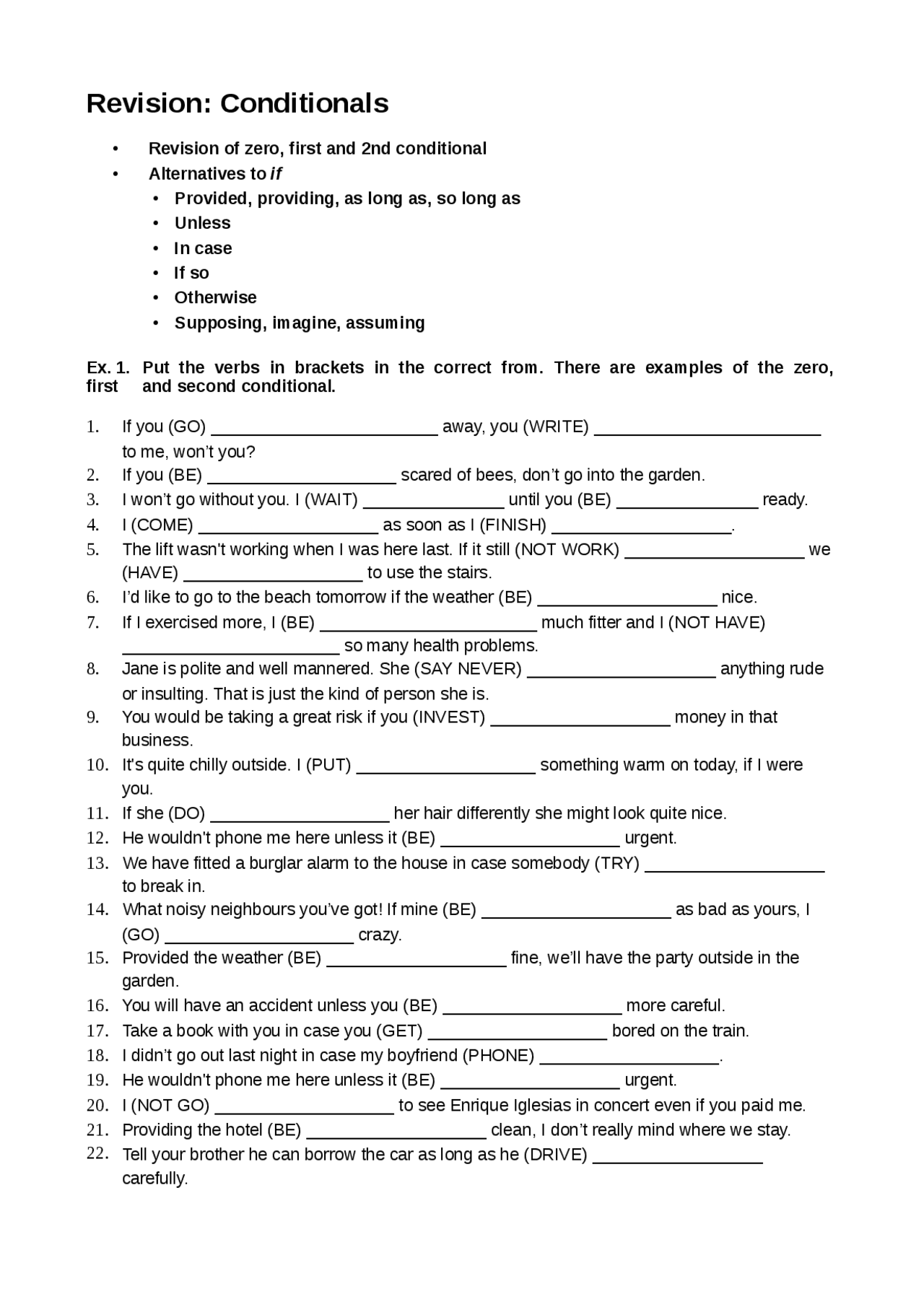 Revision: Conditionals - Apuntes de Idioma Inglés | Docsity