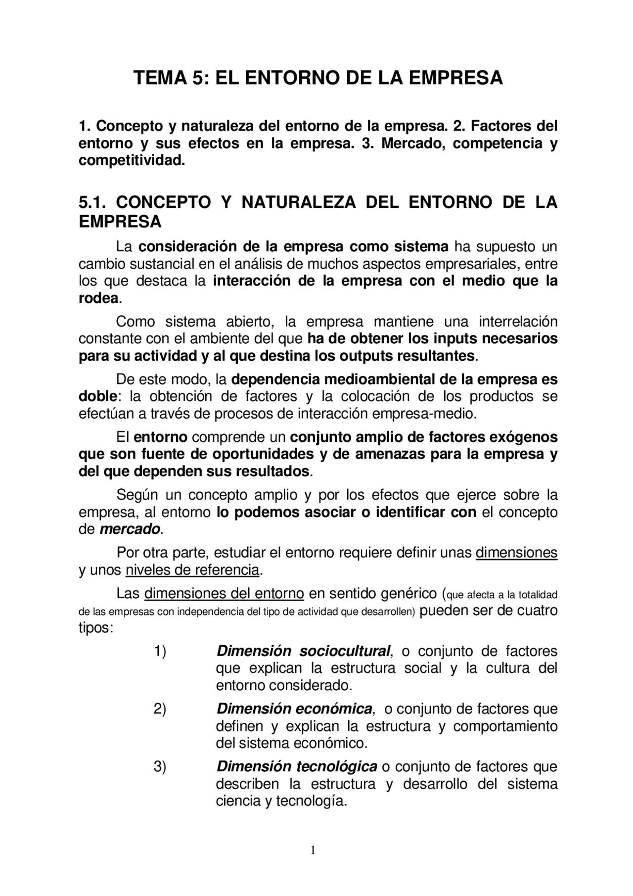 TEMA 5: EL ENTORNO DE LA EMPRESA 1. Concepto y naturaleza del entor ...