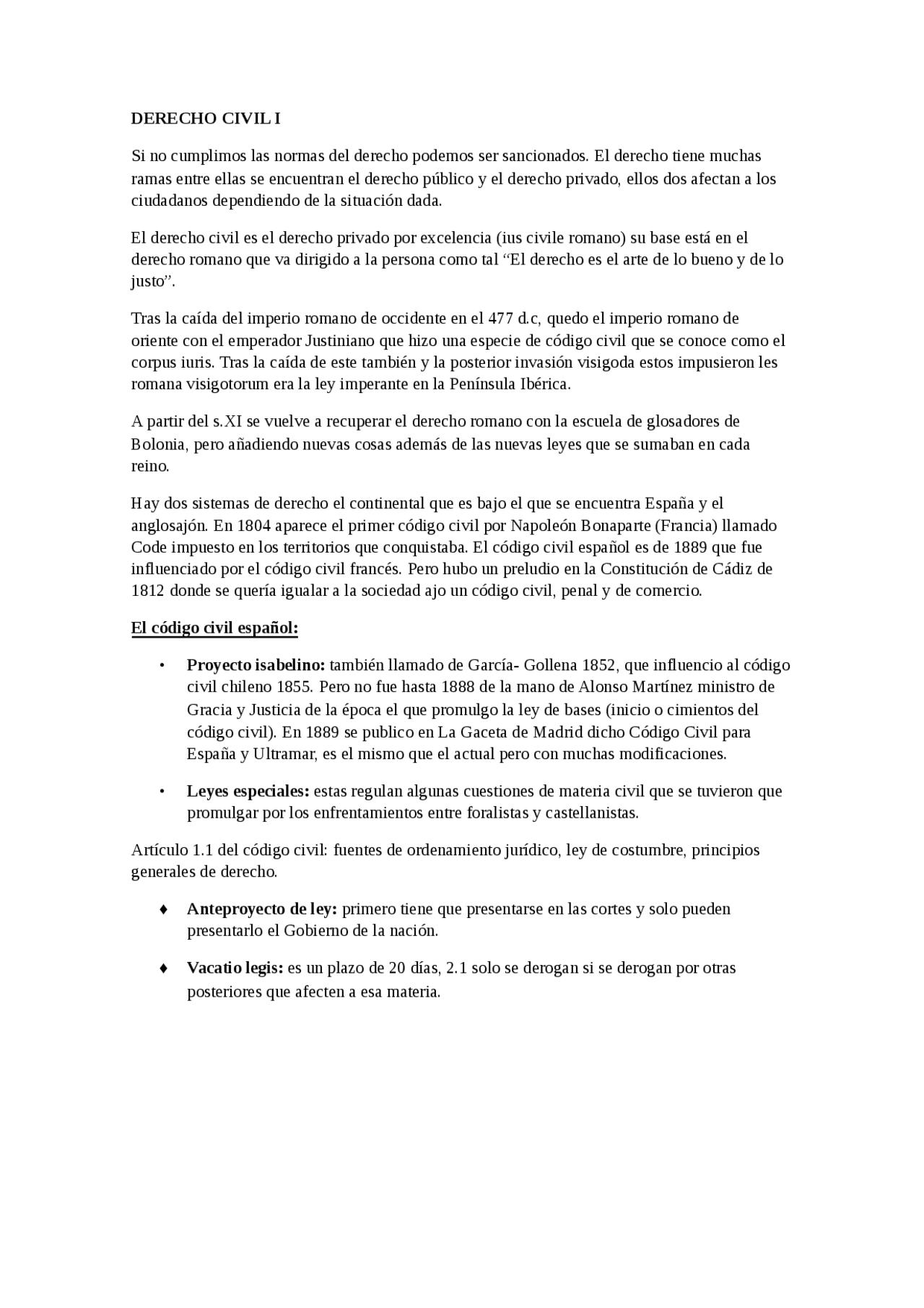 DERECHO CIVIL I - Apuntes de Derecho Civil - Docsity