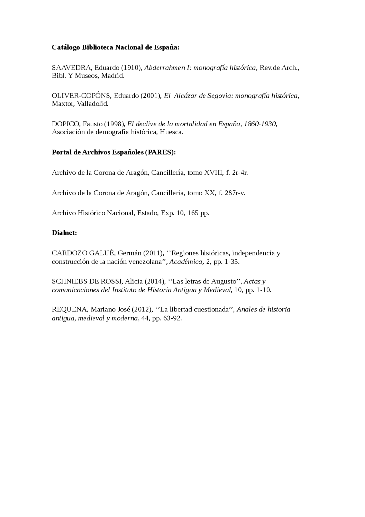 Catálogo Biblioteca Nacional de España Apuntes de Historia Docsity