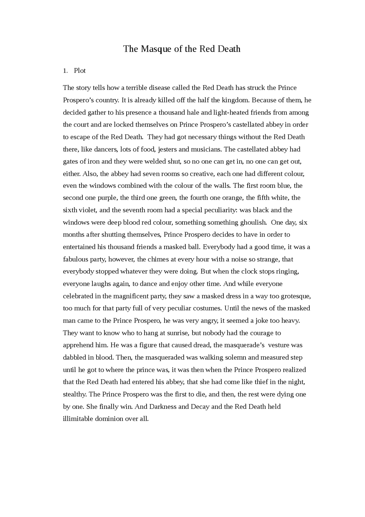 The masque of the red death - Apuntes de Idioma Inglés - Docsity