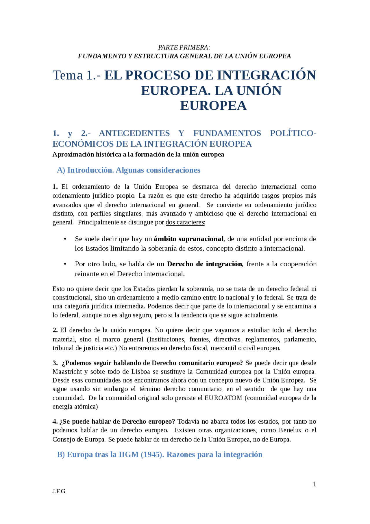 Tema 1 EL PROCESO DE INTEGRACIÓN EUROPEA. LA UNIÓN EUROPEA - Apuntes de ...