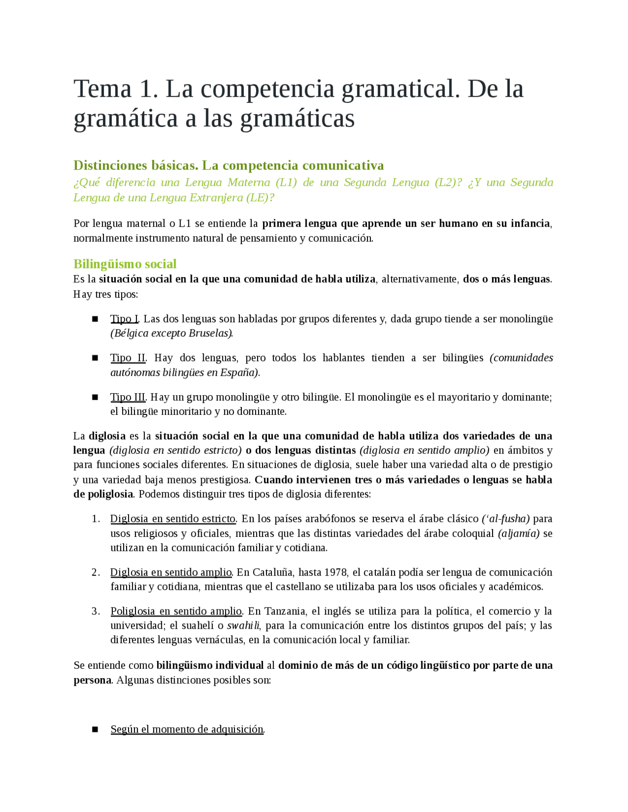 La gramática del español como segunda lengua - Apuntes de Filología -  Docsity