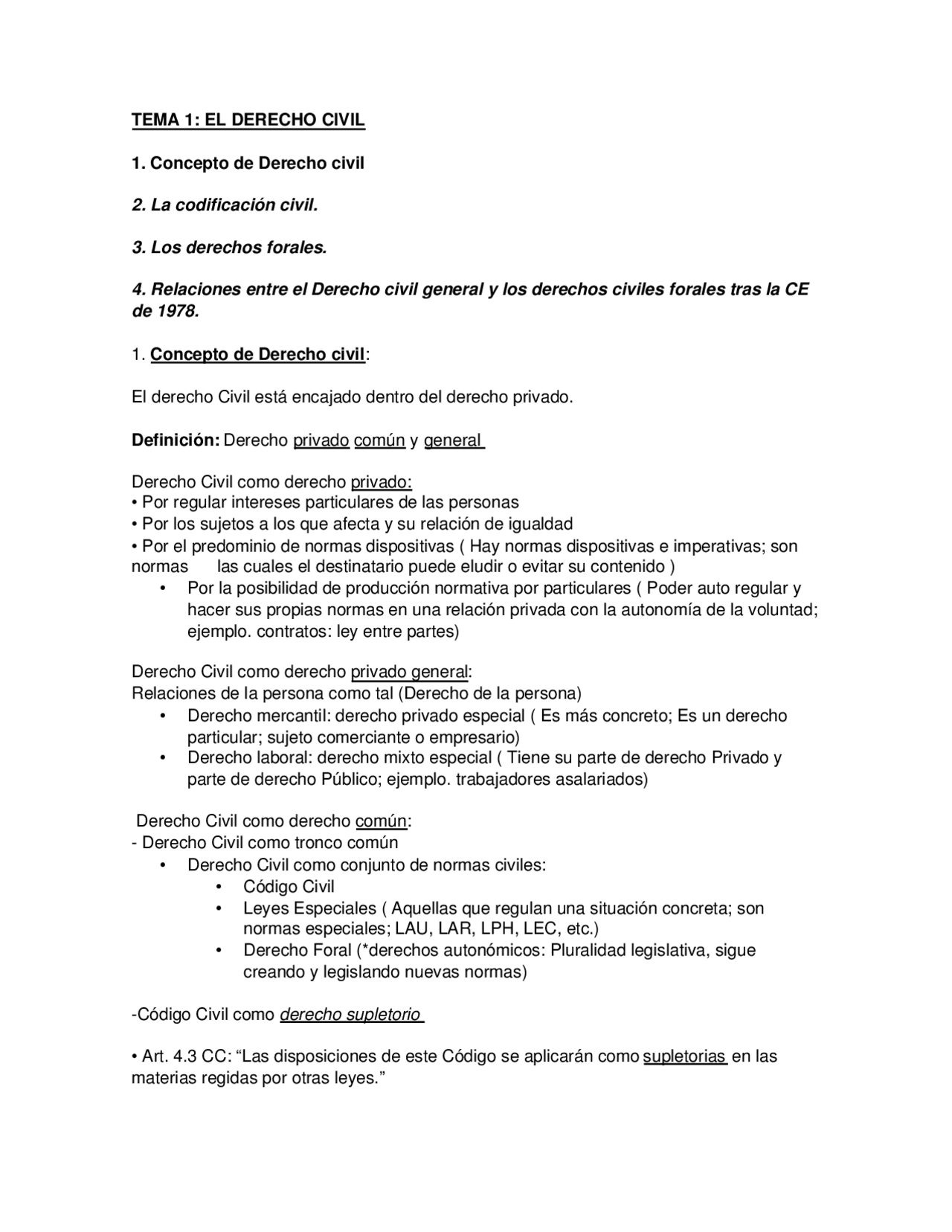 Derecho civil Tema 1 - Apuntes de Derecho Civil - Docsity