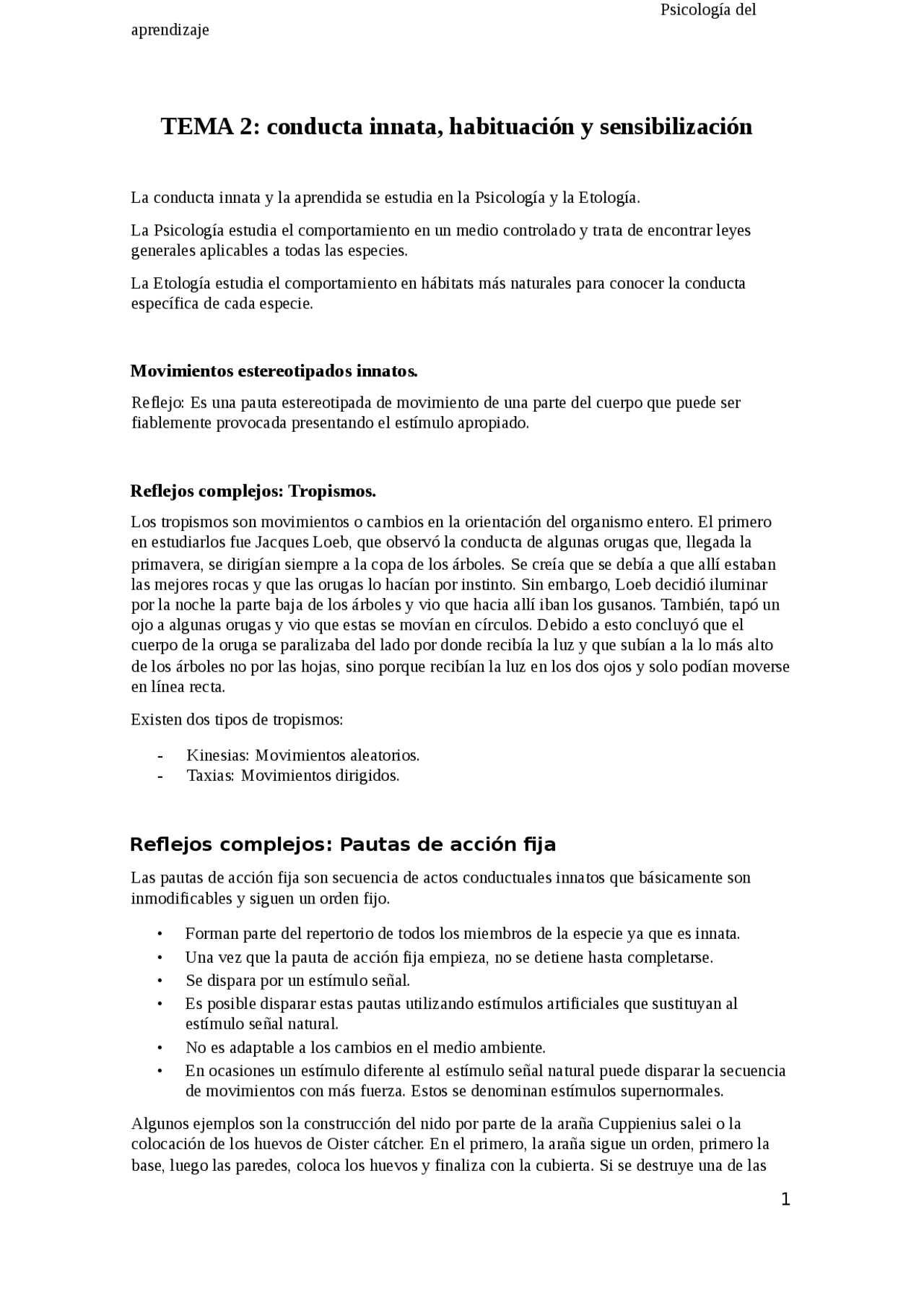 TEMA 2: conducta innata, habituación y sens - Apuntes de Psicología ...