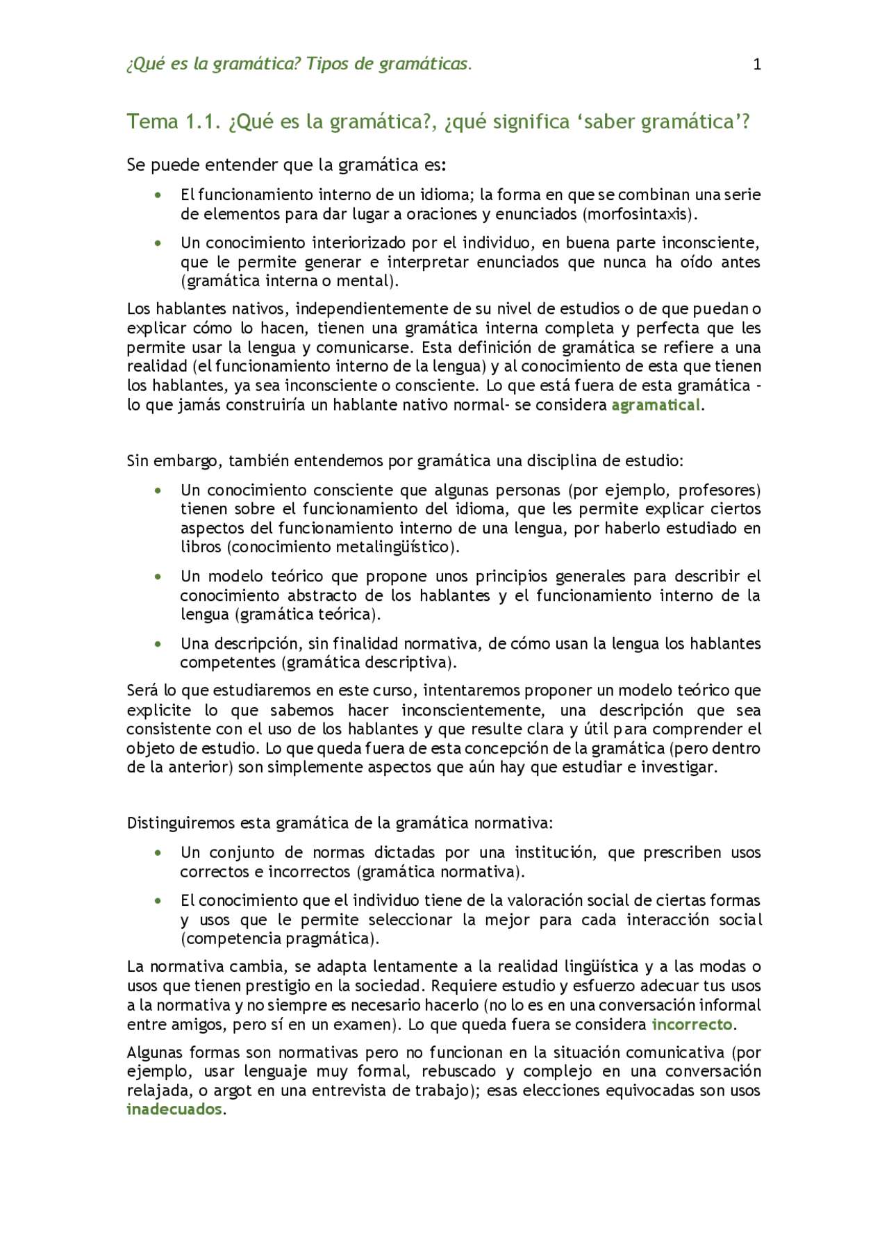 Tema 1.1 ¿Qué es la gramática?, ¿qué significa ‘saber gramática’ Se ...