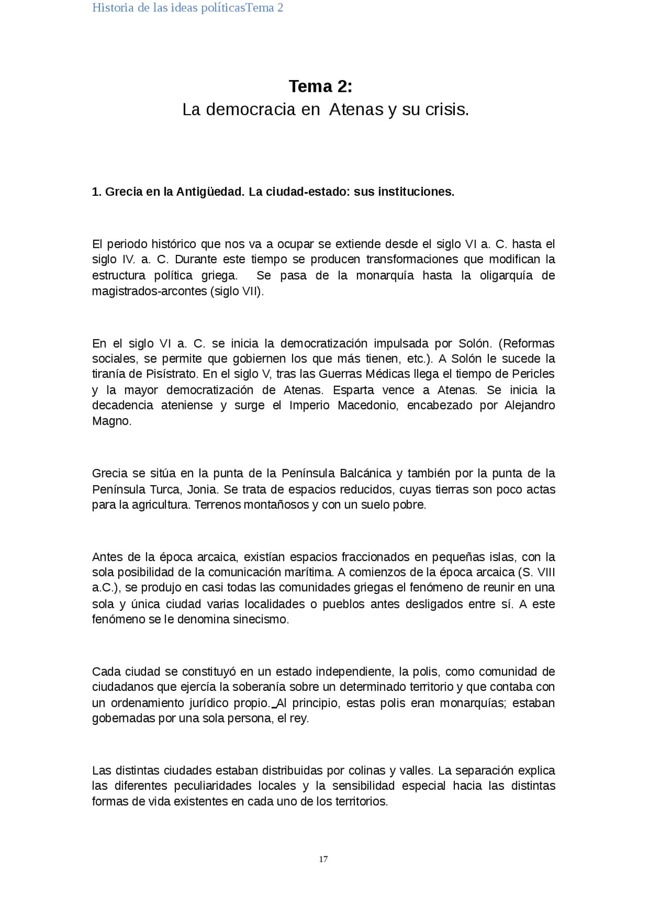 Tema 2 La democracia en Atenas y su crisis 1. Grecia en la Antigü ...