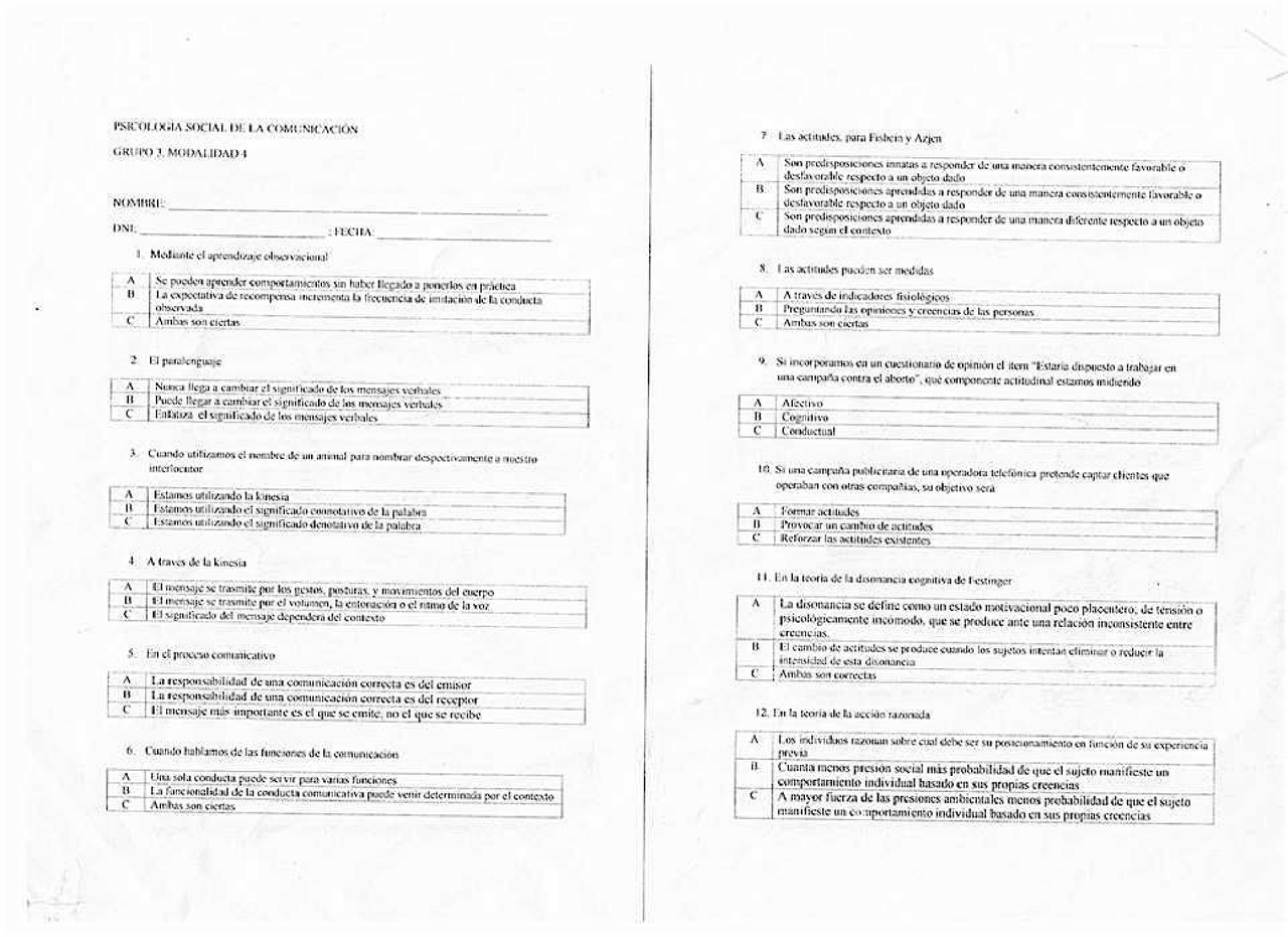 Examen - Exámenes de Psicología Social - Docsity