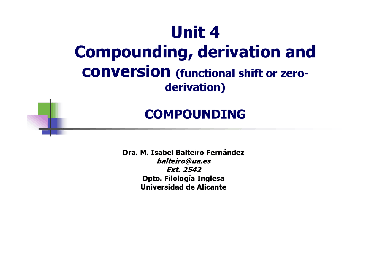 Compounding - Apuntes de Filología Inglesa - Docsity