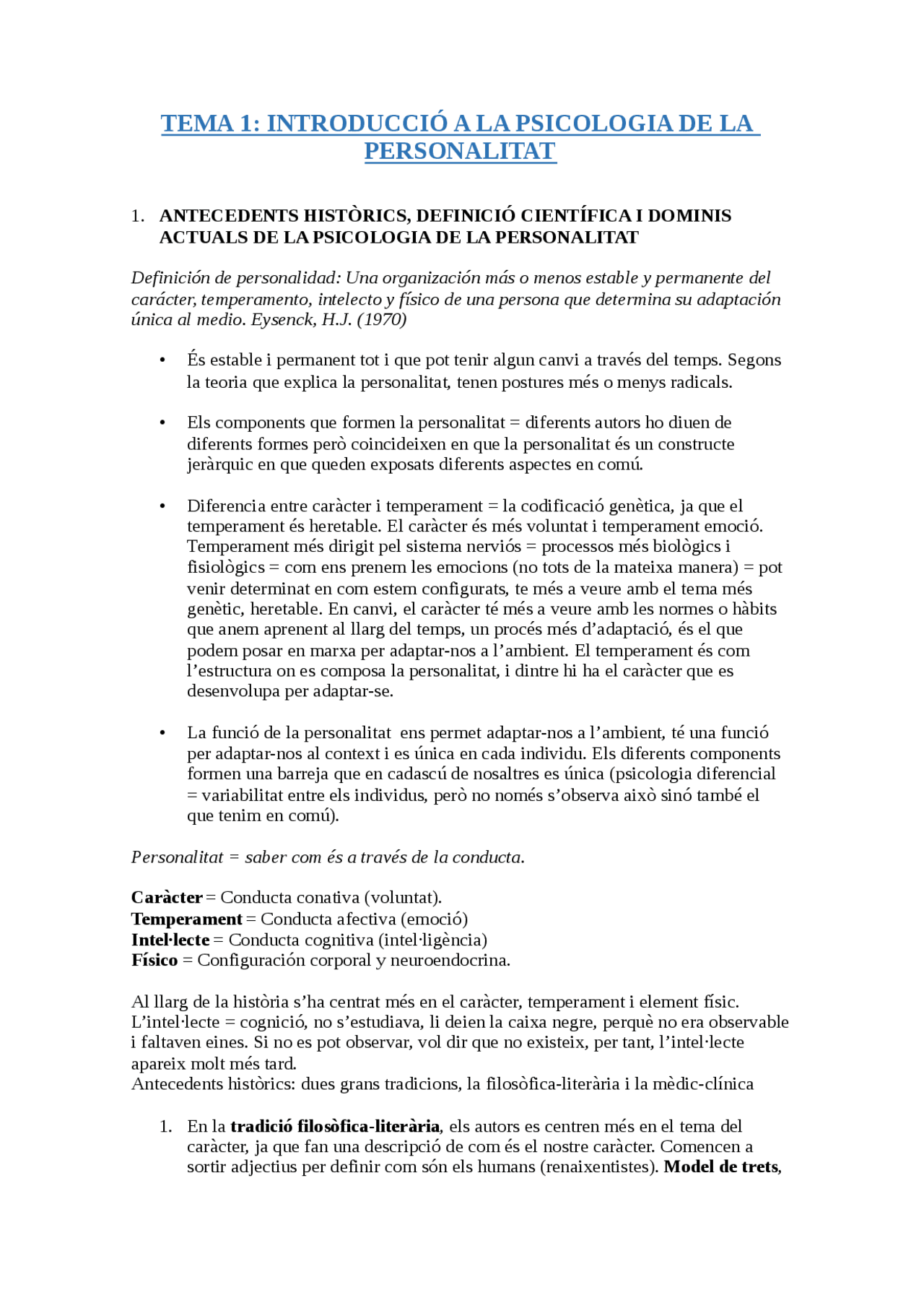 TEMA 1: INTRODUCCIÓ A LA PSICOLOGIA DE LA PERSONALITAT - Apuntes de ...