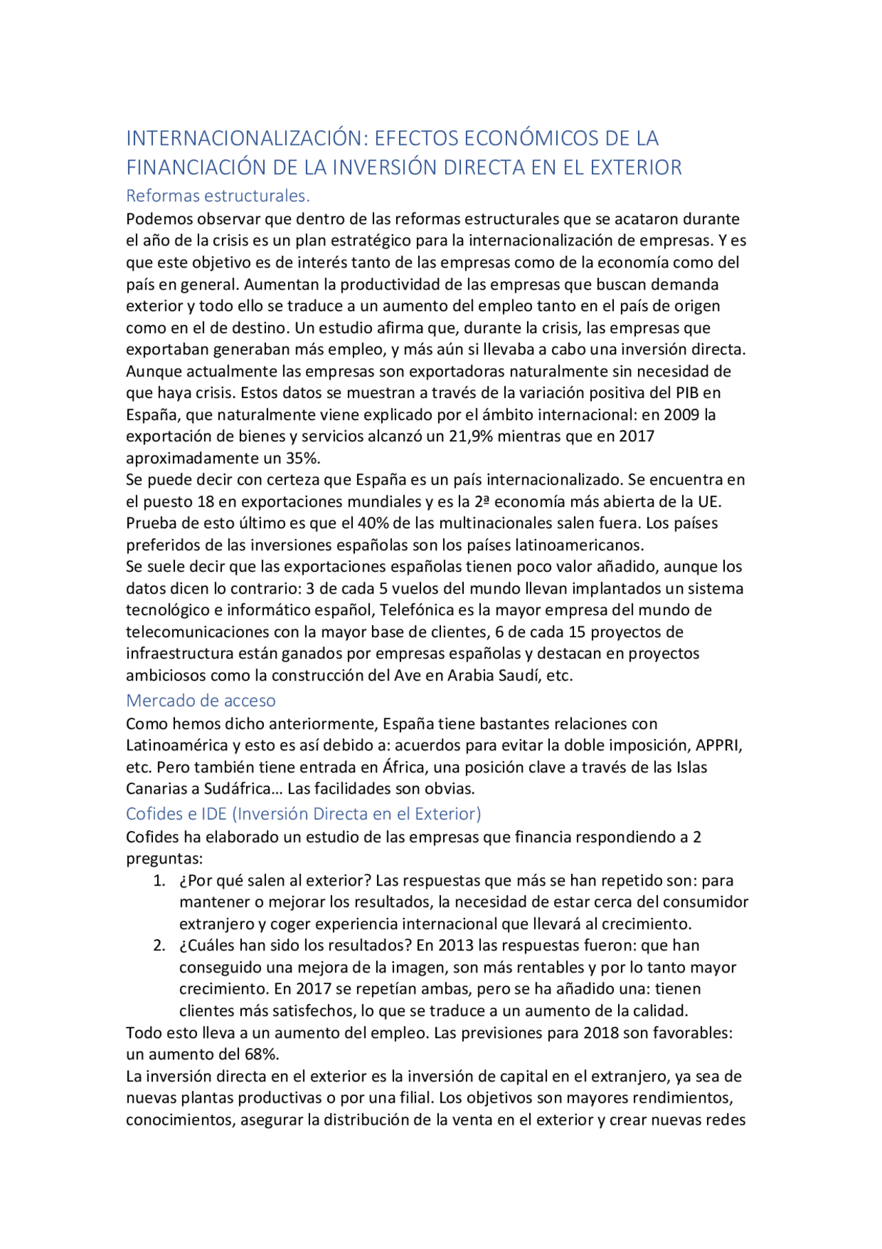 Impacto Económico de la Inversión Directa Exterior en España: Un País ...