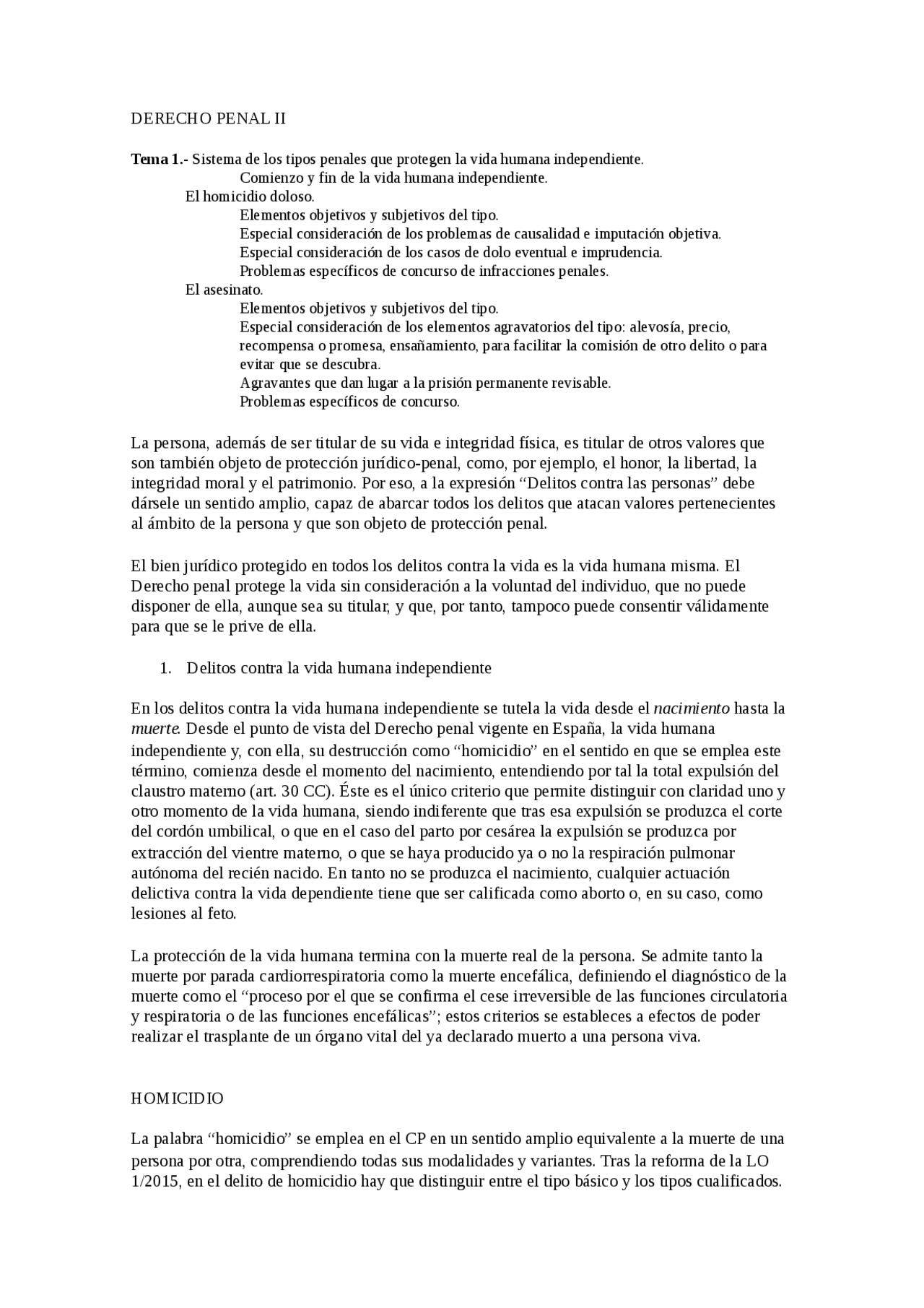 Derecho penal tema 1 y 2 - Apuntes de Derecho Penal | Docsity