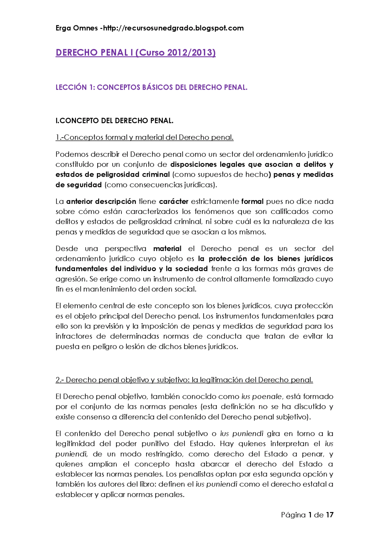 Derecho penal tema 1 y 2 - Apuntes de Derecho Penal - Docsity